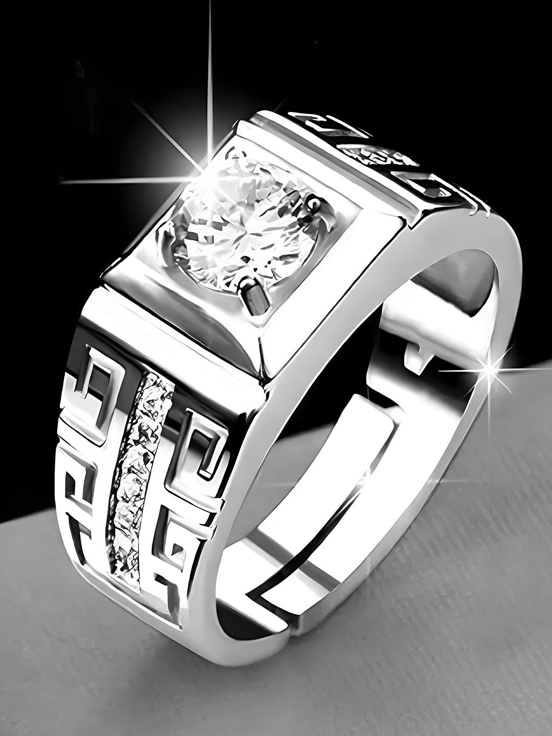KARISHMA KREATIONS Silver-Plated Stainless Steel AD-Stone Studded Finger Ring