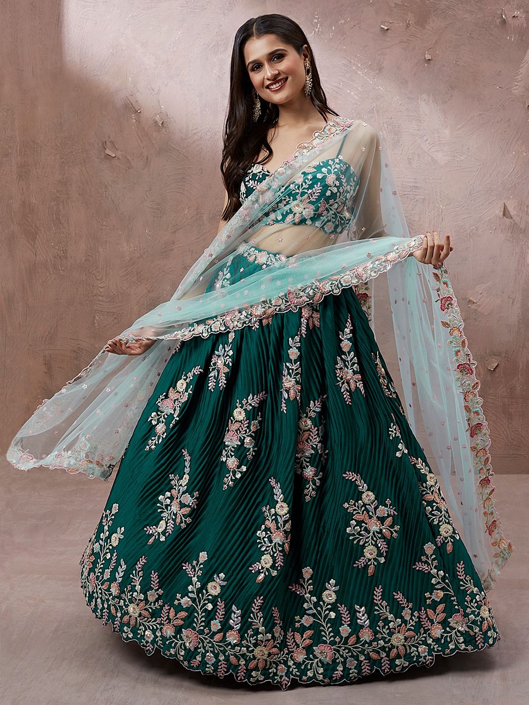 panchhi Embroidered Thread Work Semi-Stitched Lehenga & Unstitched Blouse With Dupatta Price in India