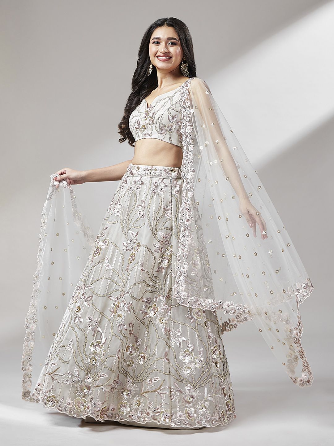 panchhi Embroidered Shoulder Strap Sequinned Lehenga & Unstitched Blouse With Dupatta Price in India