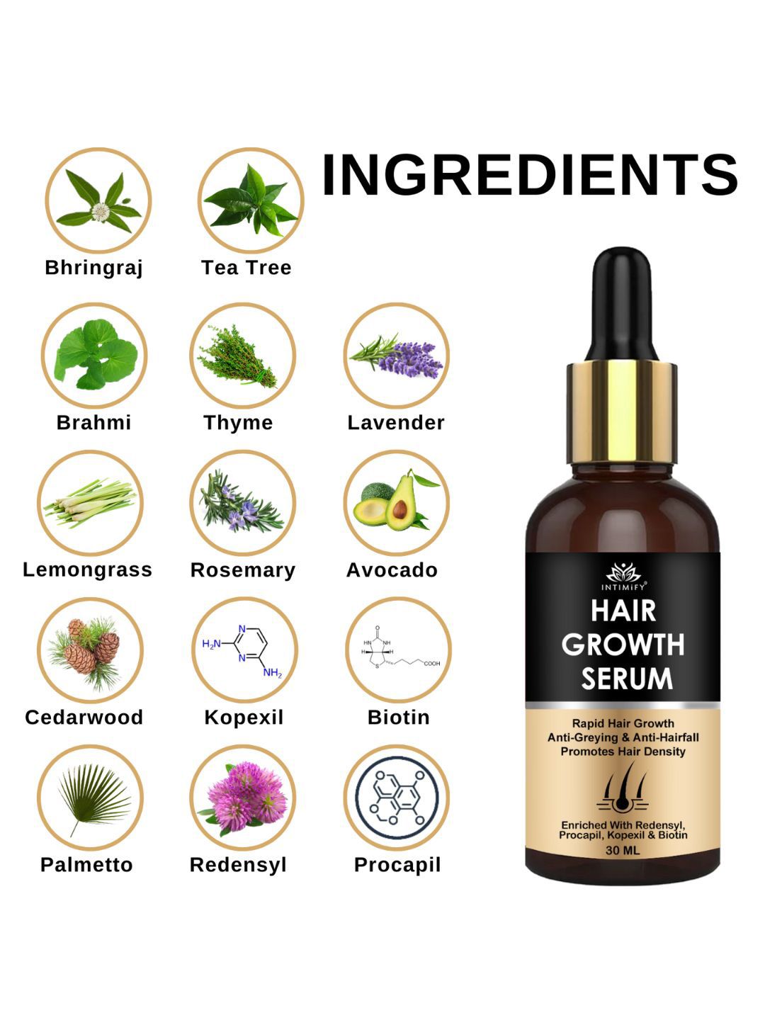 Sérum Croissance Cheveux INTIMIFY Pour Cheveux Frisés Et Secs - 30ml - Neuf Sous étui