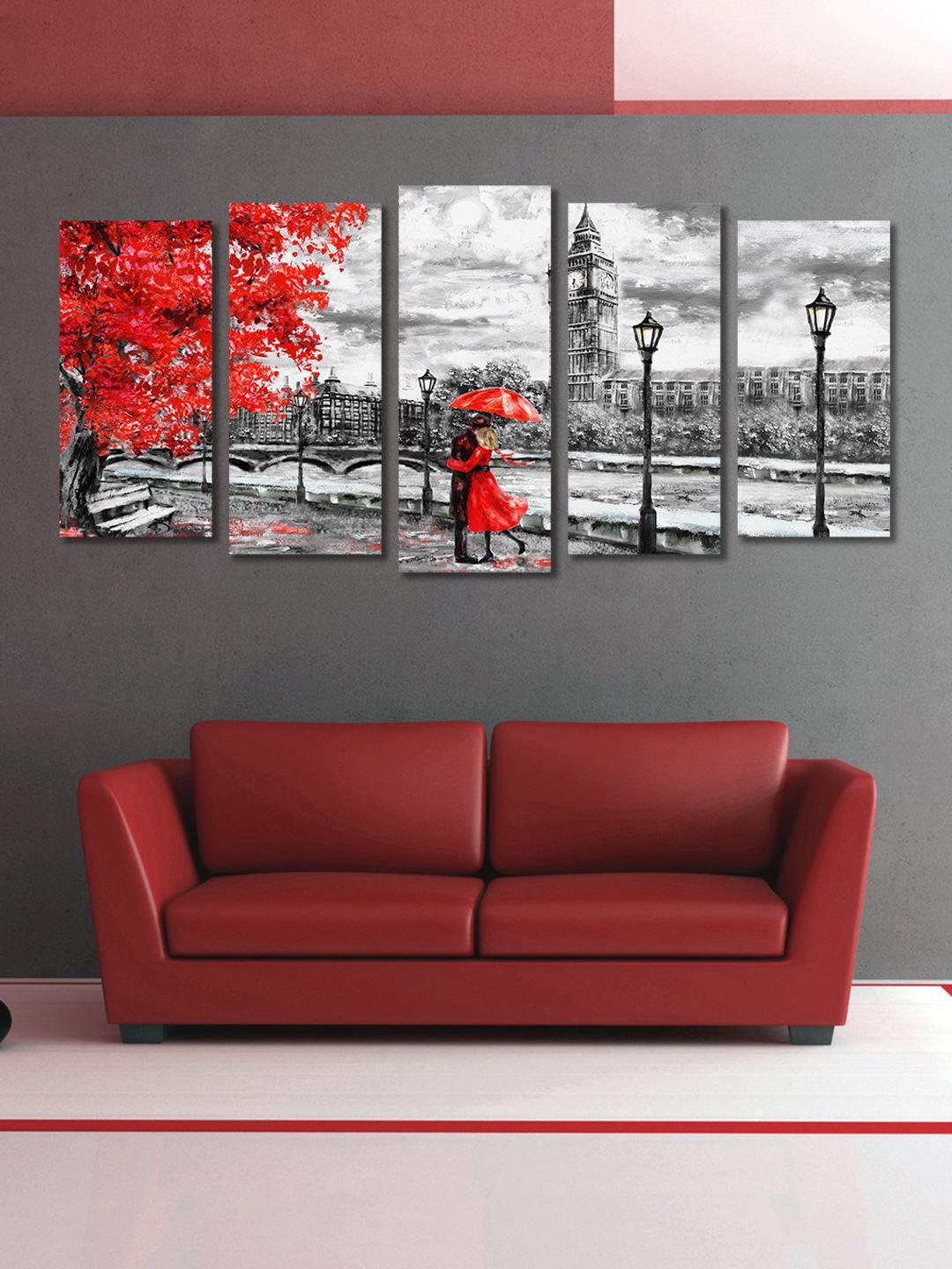999 Grey Red Set Of 5 Wall Art