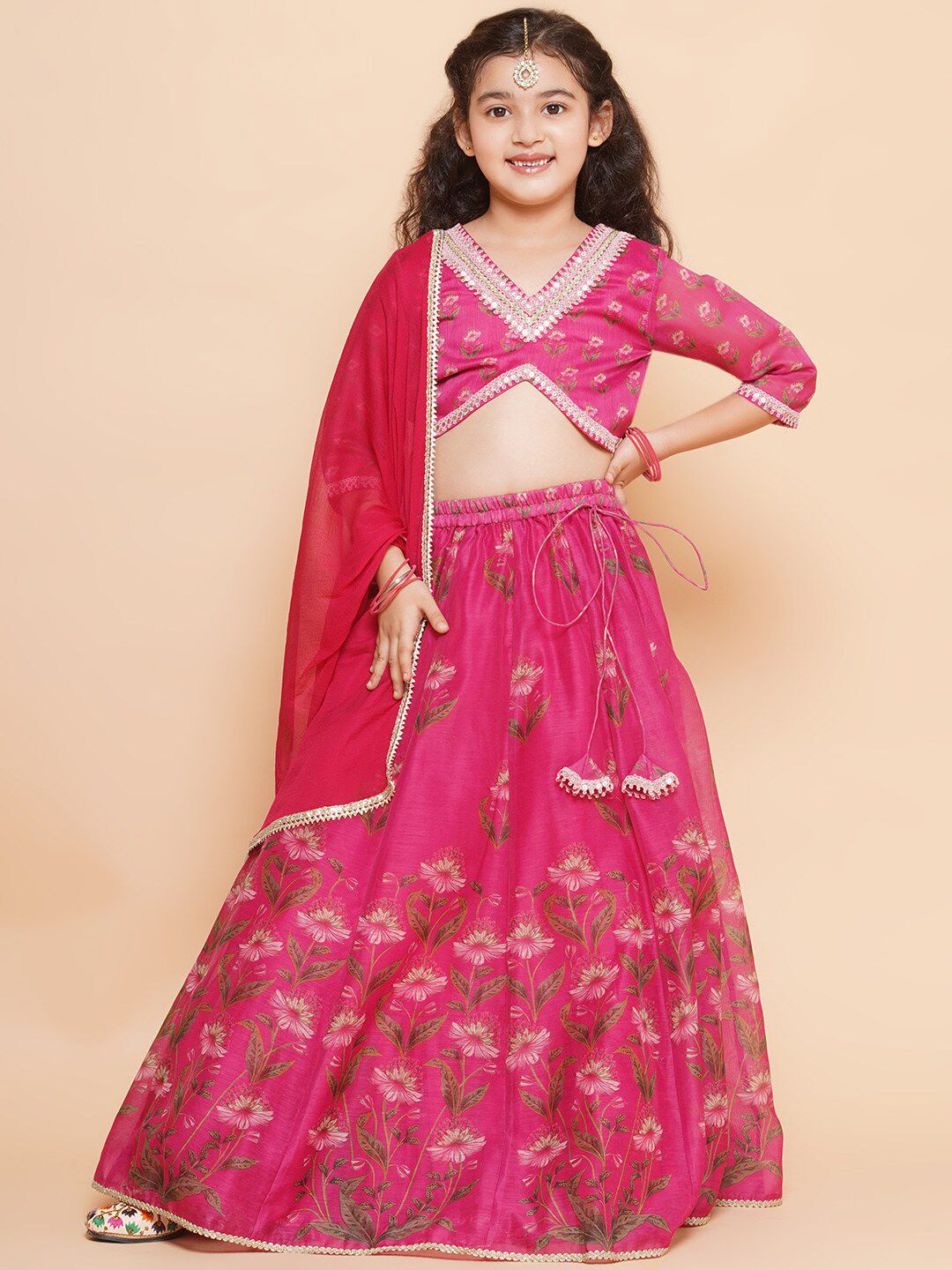 Bitiya by Bhama Girls Printed Ready to Wear Lehenga & Blouse With Dupatta Price in India