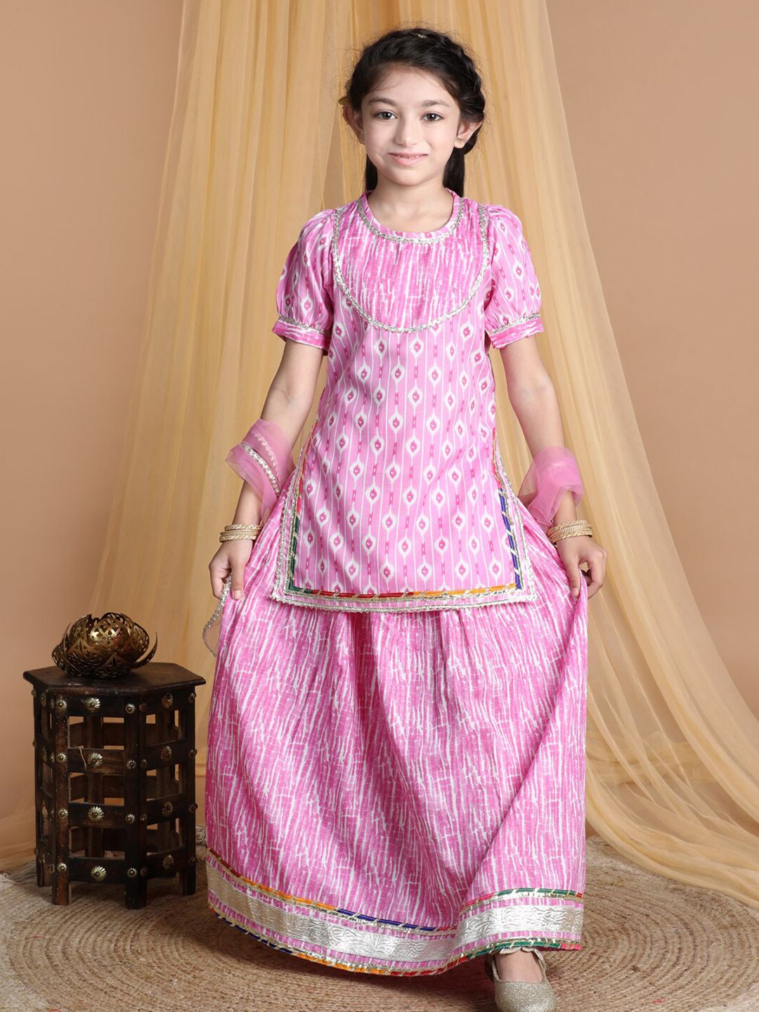 Cutiekins Girls Ethnic Motifs Printed Ready to Wear Lehenga & Blouse With Dupatta Price in India