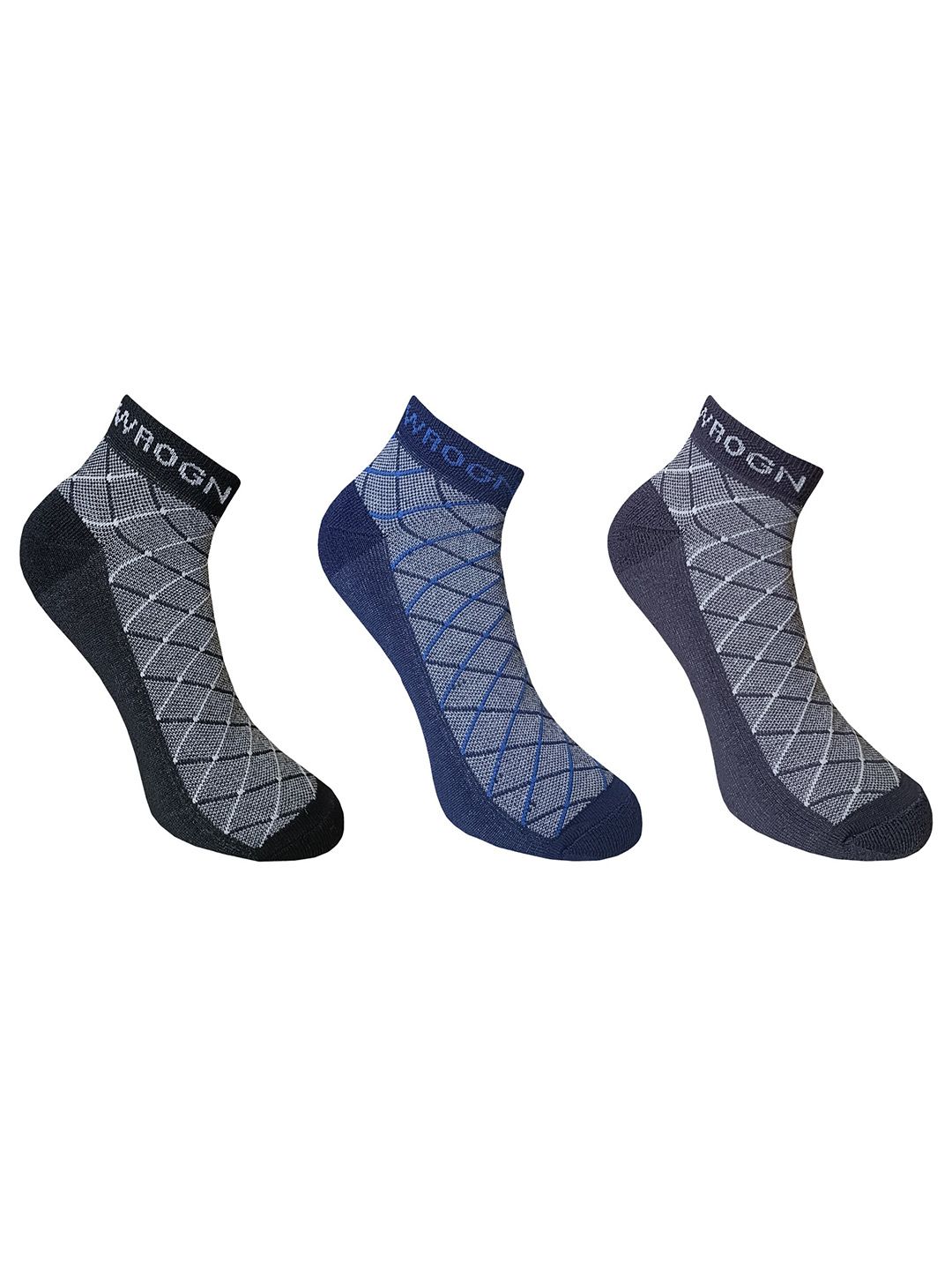 WROGN Men Pack Of 3 Patterned Cotton Ankle Length Socks