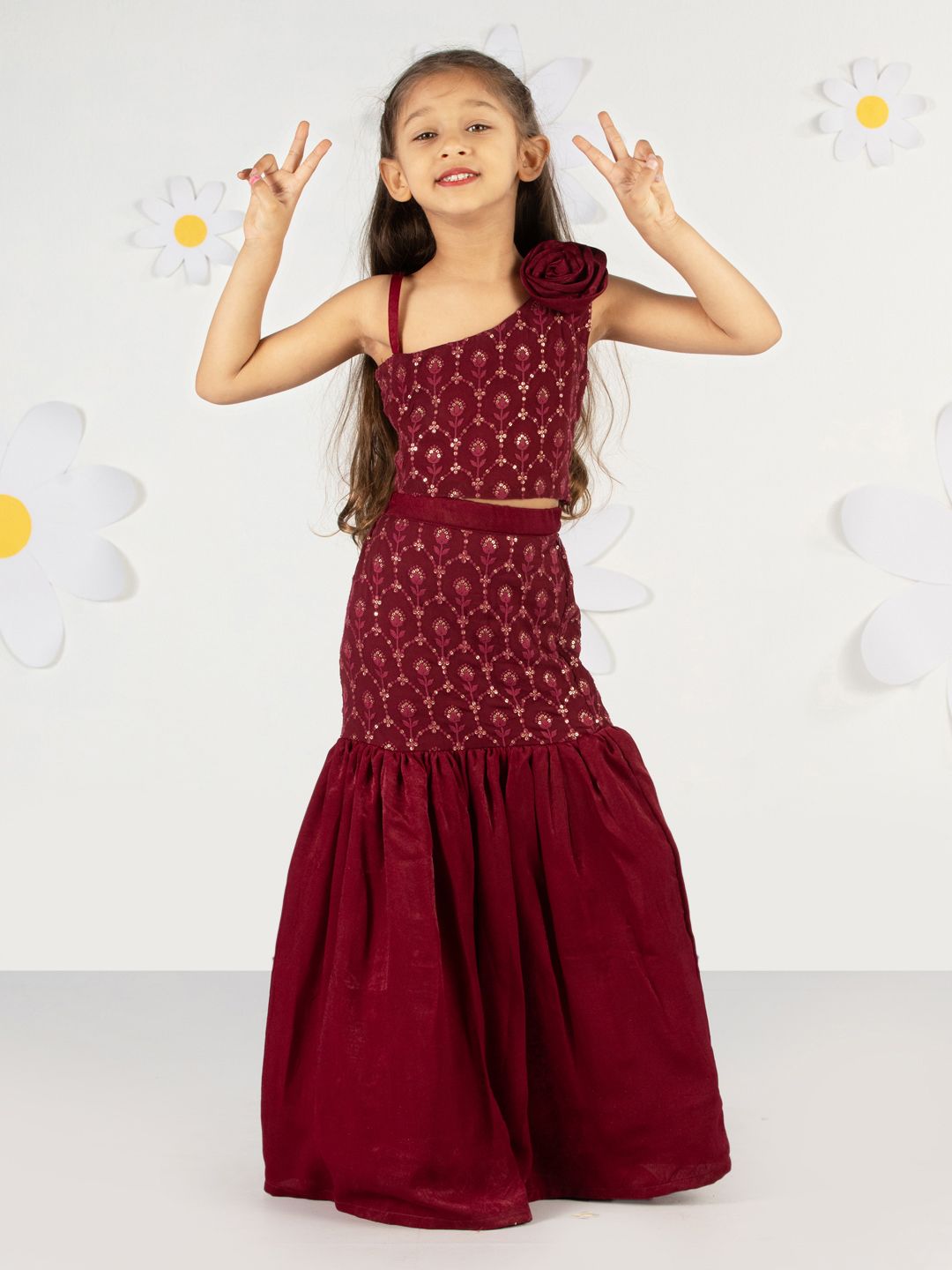VASTRAMAY Girls Embellished Sequinned Ready to Wear Pure Georgette Lehenga