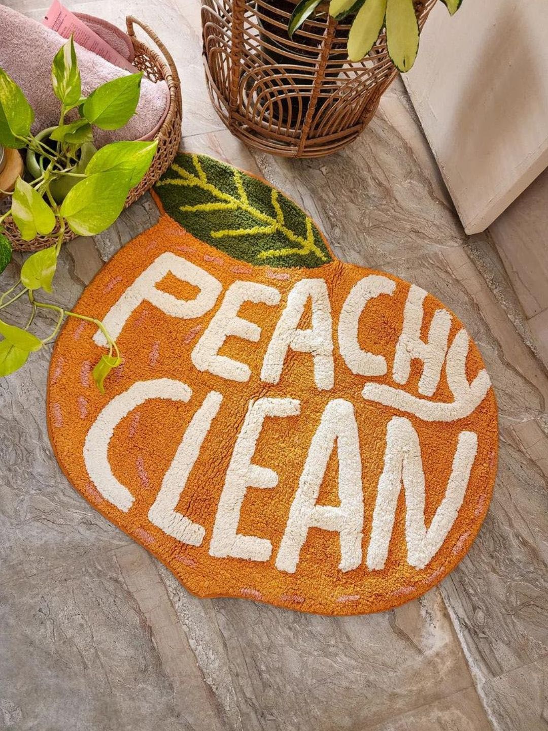 HYPPY Orange & White Peachy Clean Pure Cotton Bath Rug