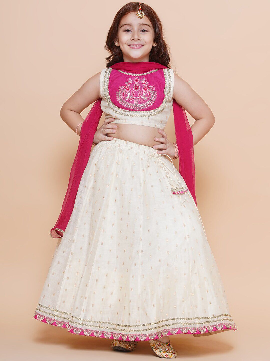Bitiya by Bhama Girls Embroidered Ready to Wear Lehenga & Blouse With Dupatta