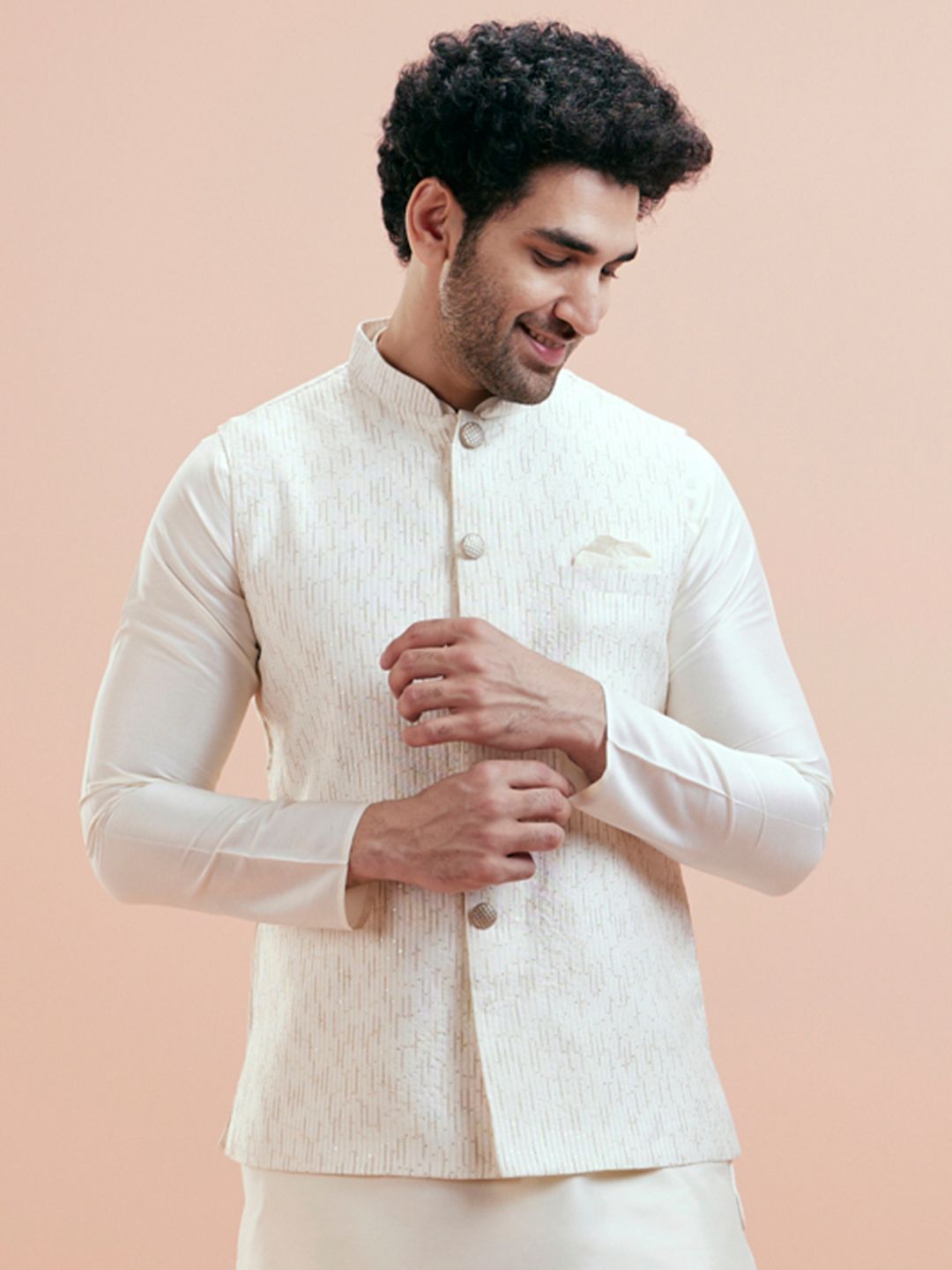 KISAH Men Textured Zari  Regular Fit Nehru Jacket