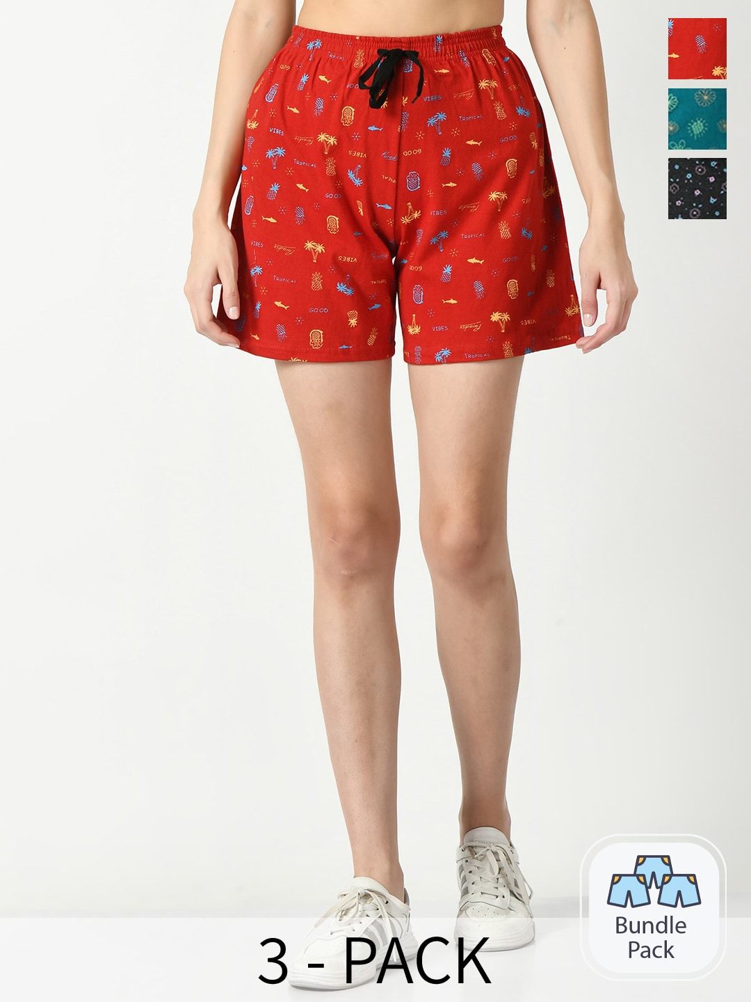 IndiWeaves Women Multicoloured Floral Printed High-Rise Shorts