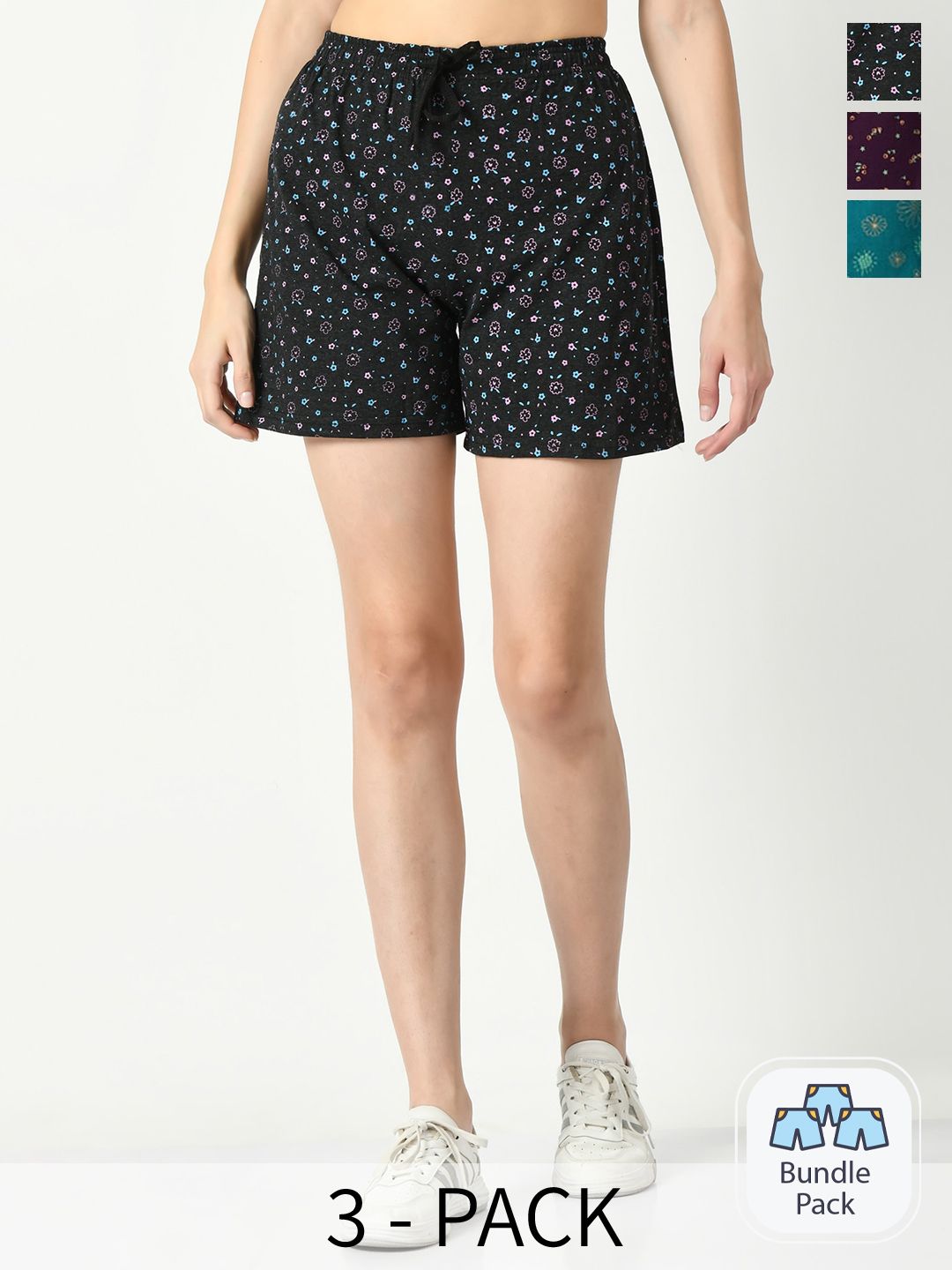 IndiWeaves Women Multicoloured Printed High-Rise Shorts Price in India