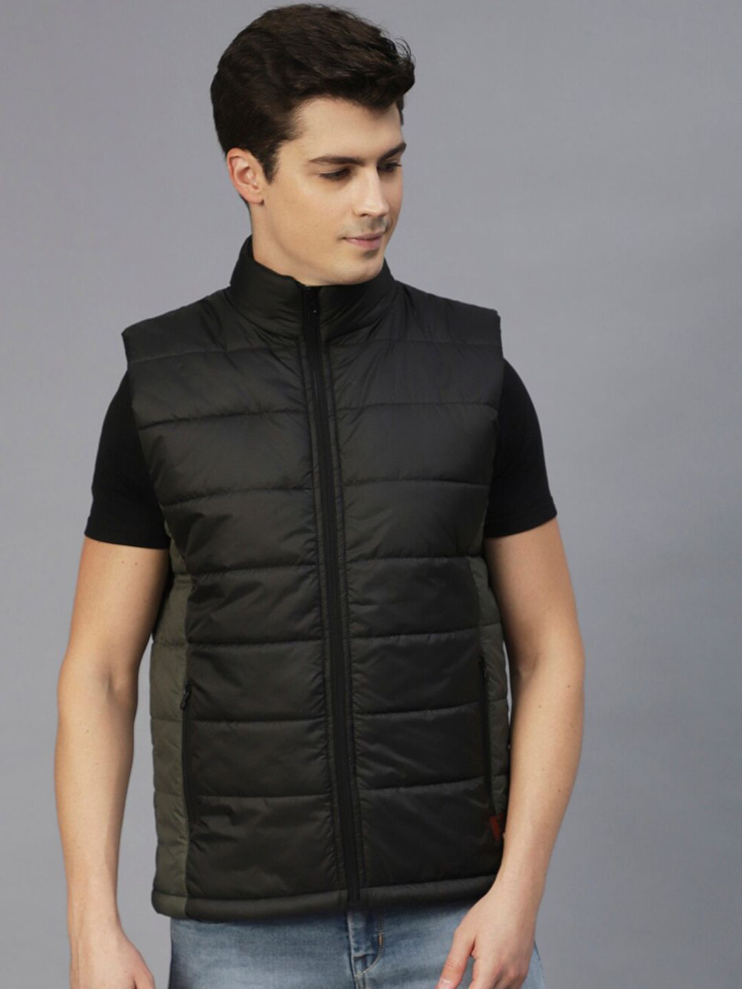 Rigo Colourblocked Mock Collar Padded Jacket