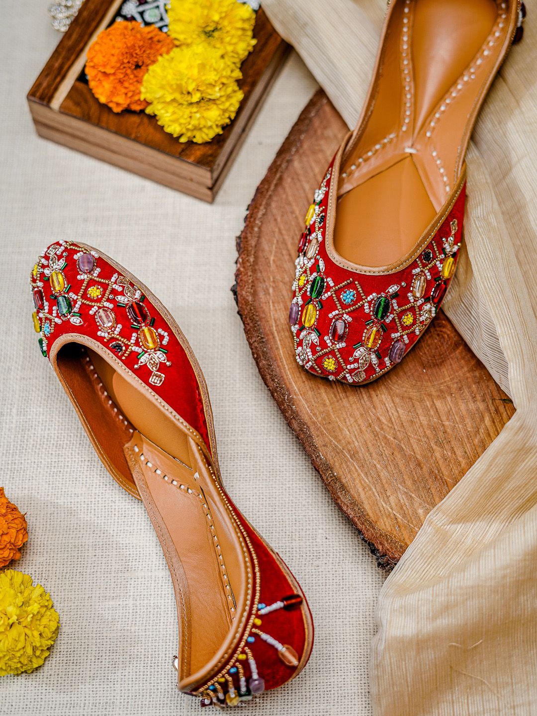 NR By Nidhi Rathi Women Red Ethnic Ballerinas Flats Price in India