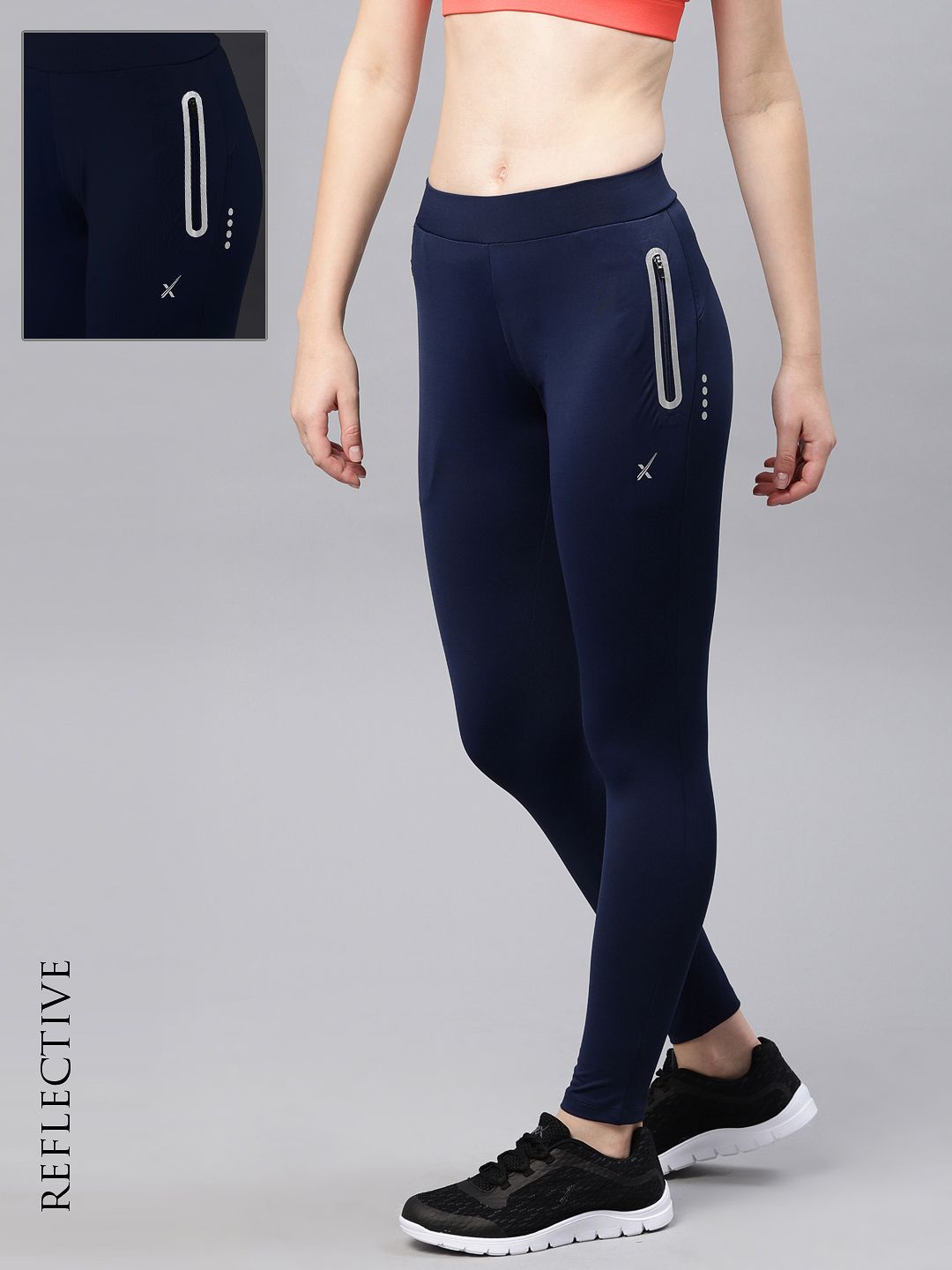 HRX by Hrithik Roshan Women Navy Solid Rapid Dry Reflective Tights Price in India