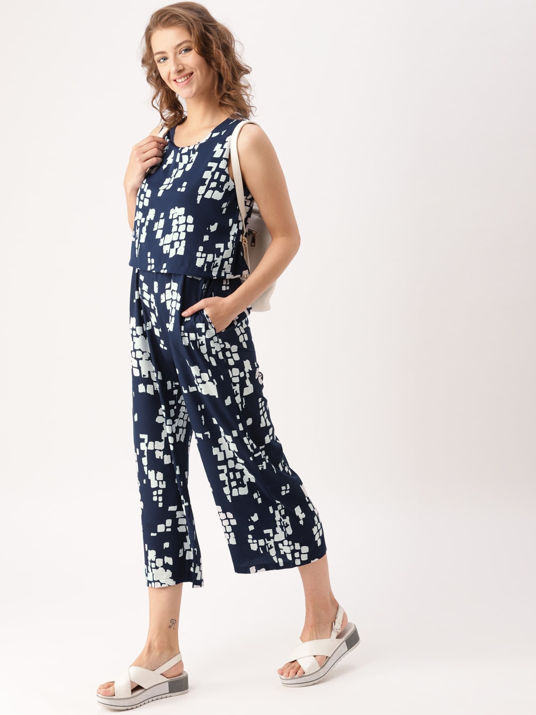 DressBerry Blue Printed Basic Jumpsuit Price in India