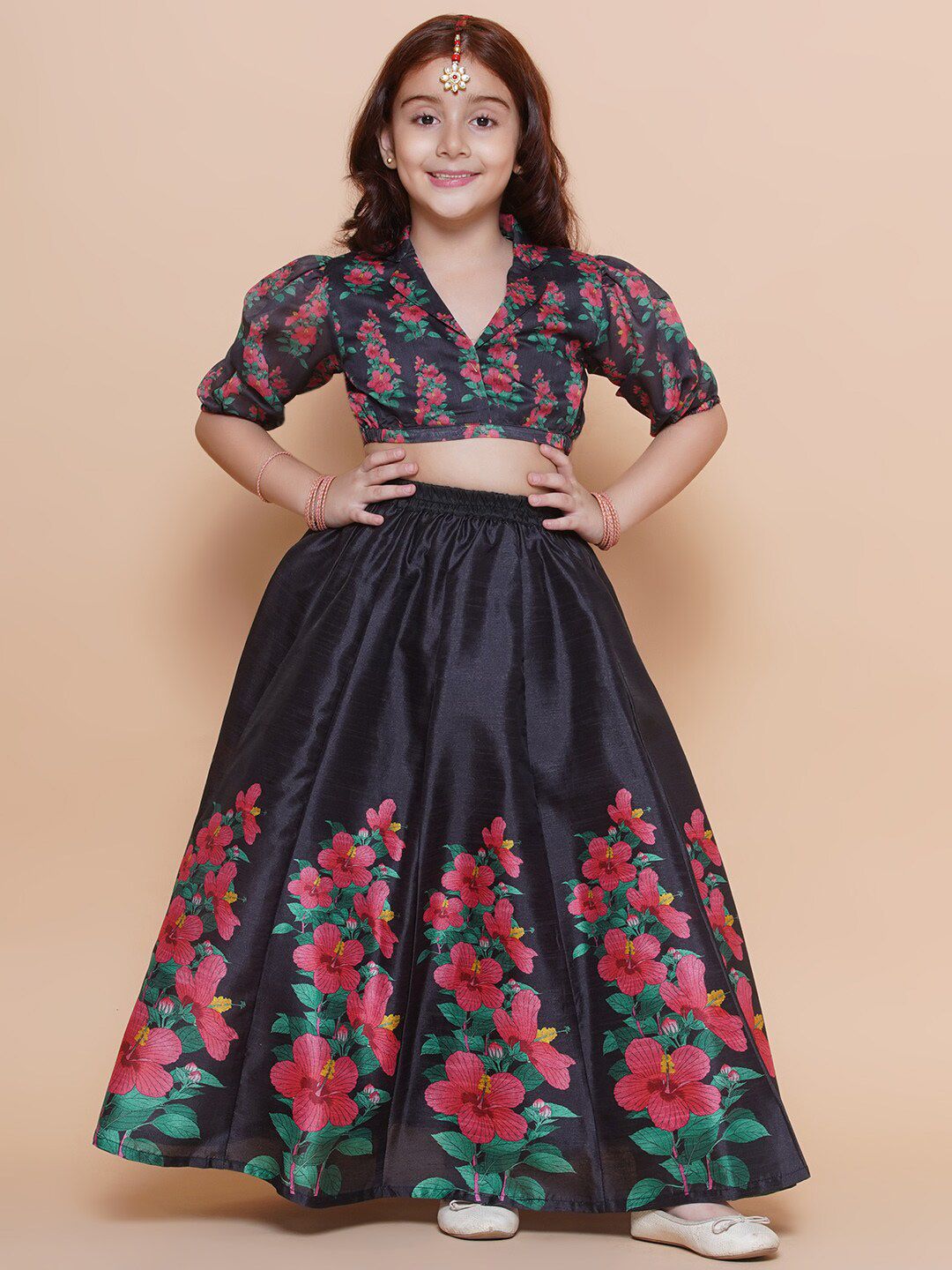 Bitiya by Bhama Girls Floral Printed Ready to Wear Lehenga & Blouse