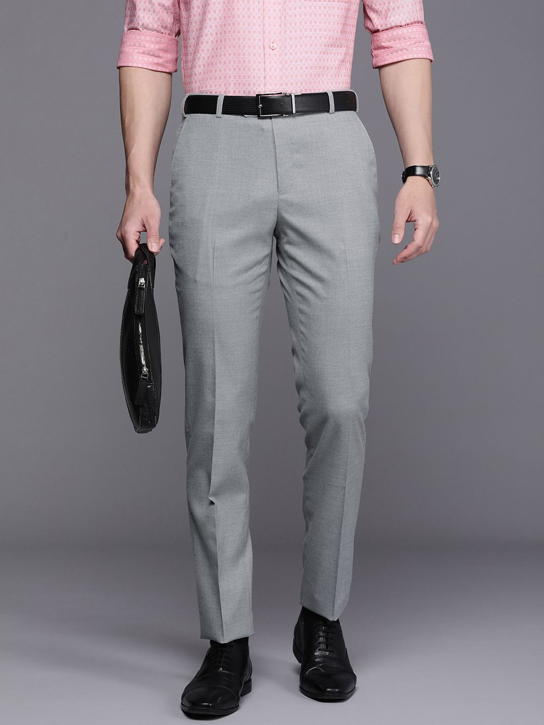 Raymond Men Self Design Textured Slim Fit Formal Trousers
