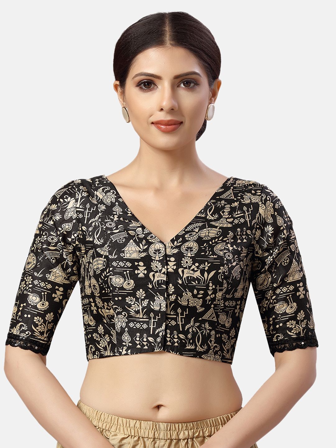 Studio Shringaar Warli Art Printed V-Neck Saree Blouse Price in India