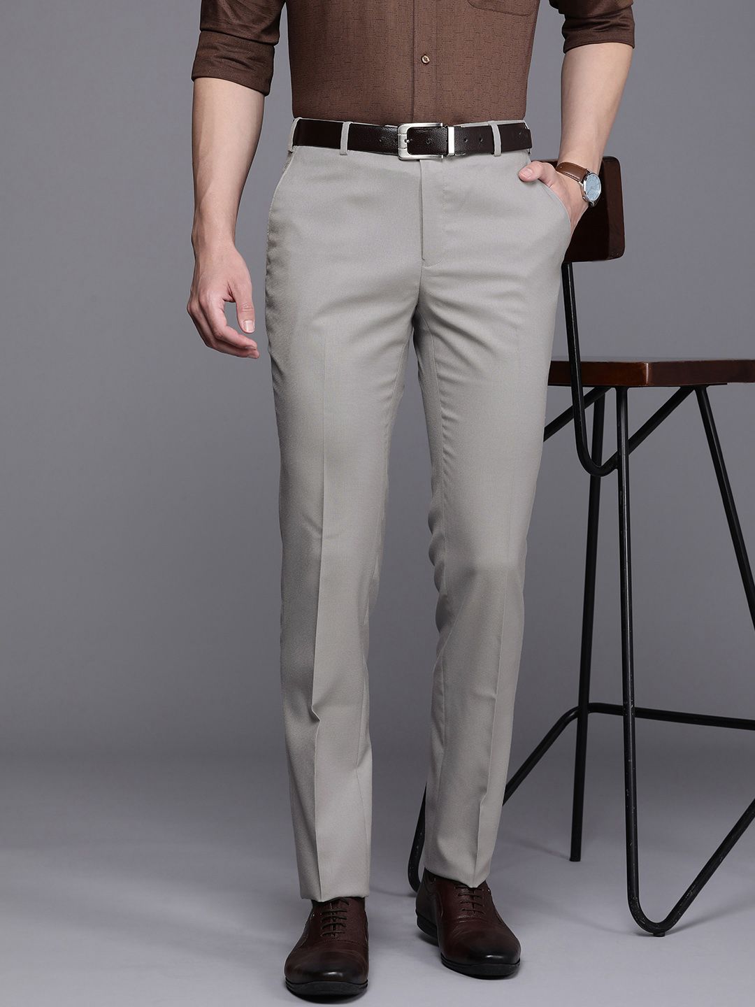 Raymond Men Self Design Textured Slim Fit Formal Trousers