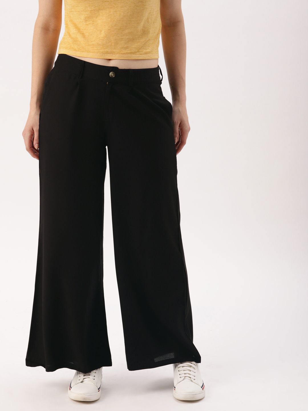 DressBerry Women Black Regular Fit Solid Parallel Trousers Price in India