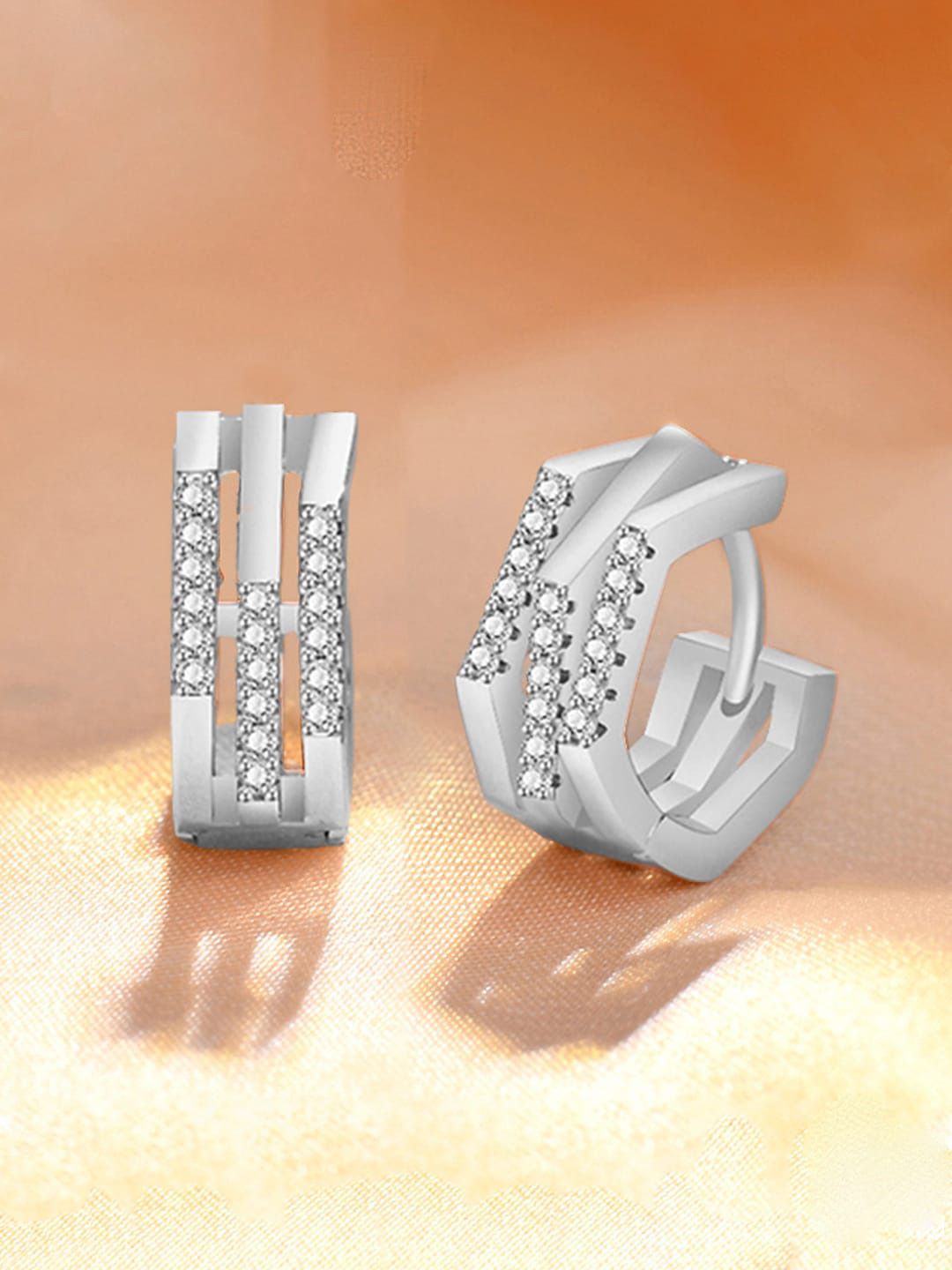 Jewels Galaxy Silver-Plated American Diamond-Studded Hoop Earrings