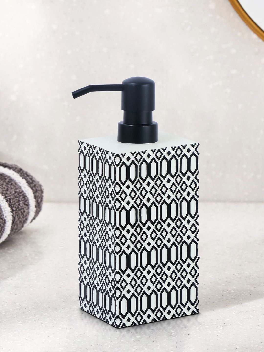 OBSESSIONS Black & White Matte Geometric Printed Soap Dispenser 320 ml