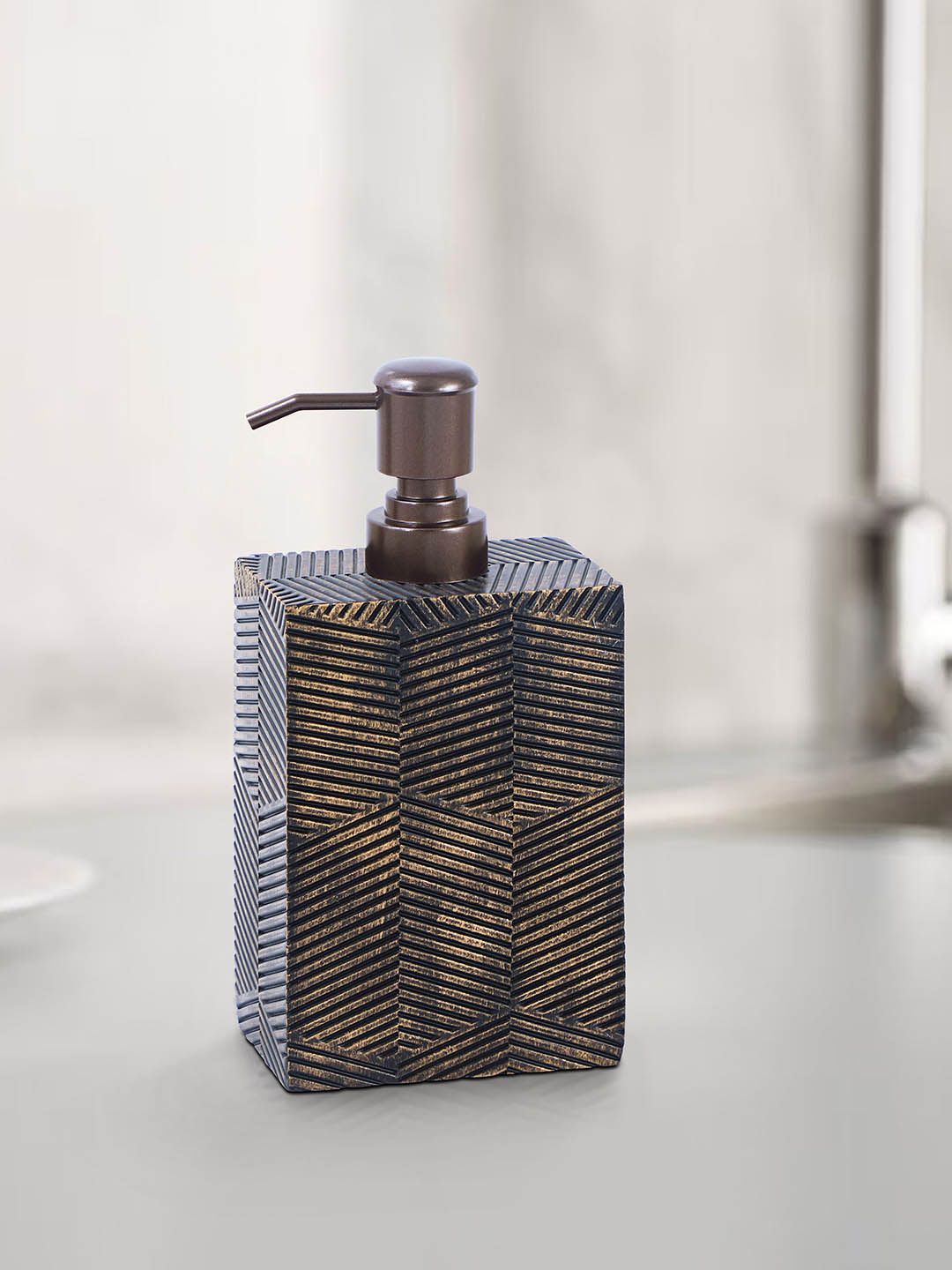 OBSESSIONS Black & Gold Toned Textured Soap Dispenser - 320 ML
