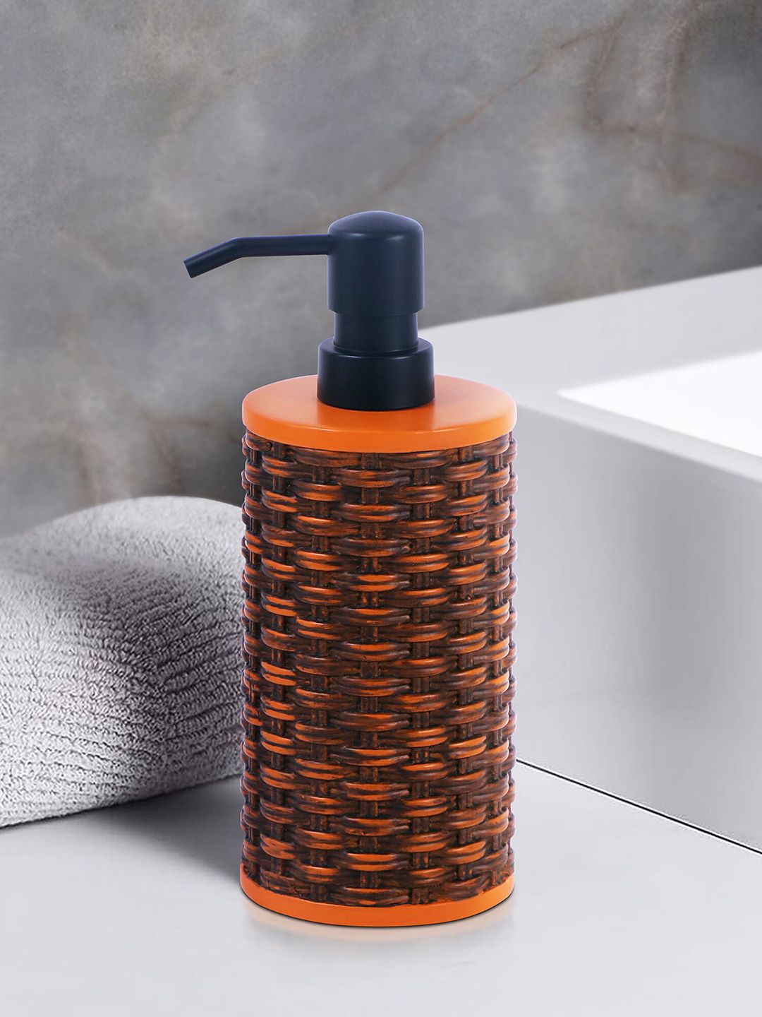 OBSESSIONS Brown & Orange-Coloured Textured Soap Dispenser - 320 ML