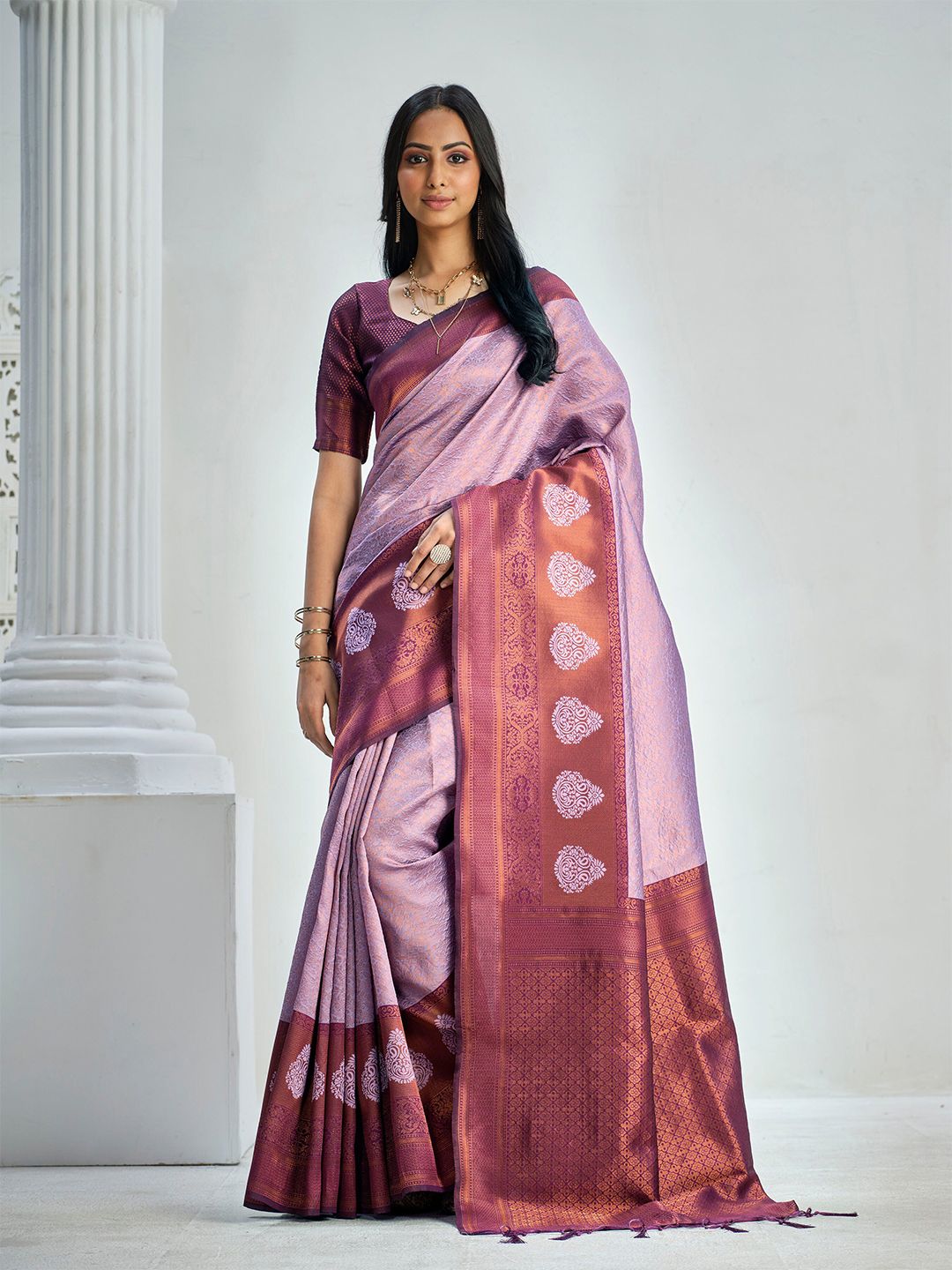 Sangria Violet Patchwork Silk Blend Saree Price in India