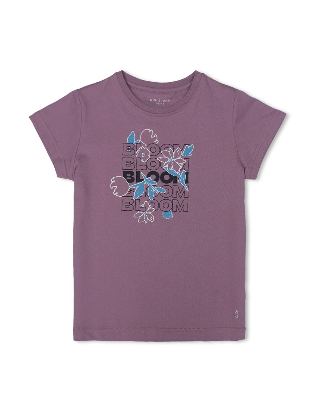 Gini and Jony Girls Typography Printed Cotton T-shirt