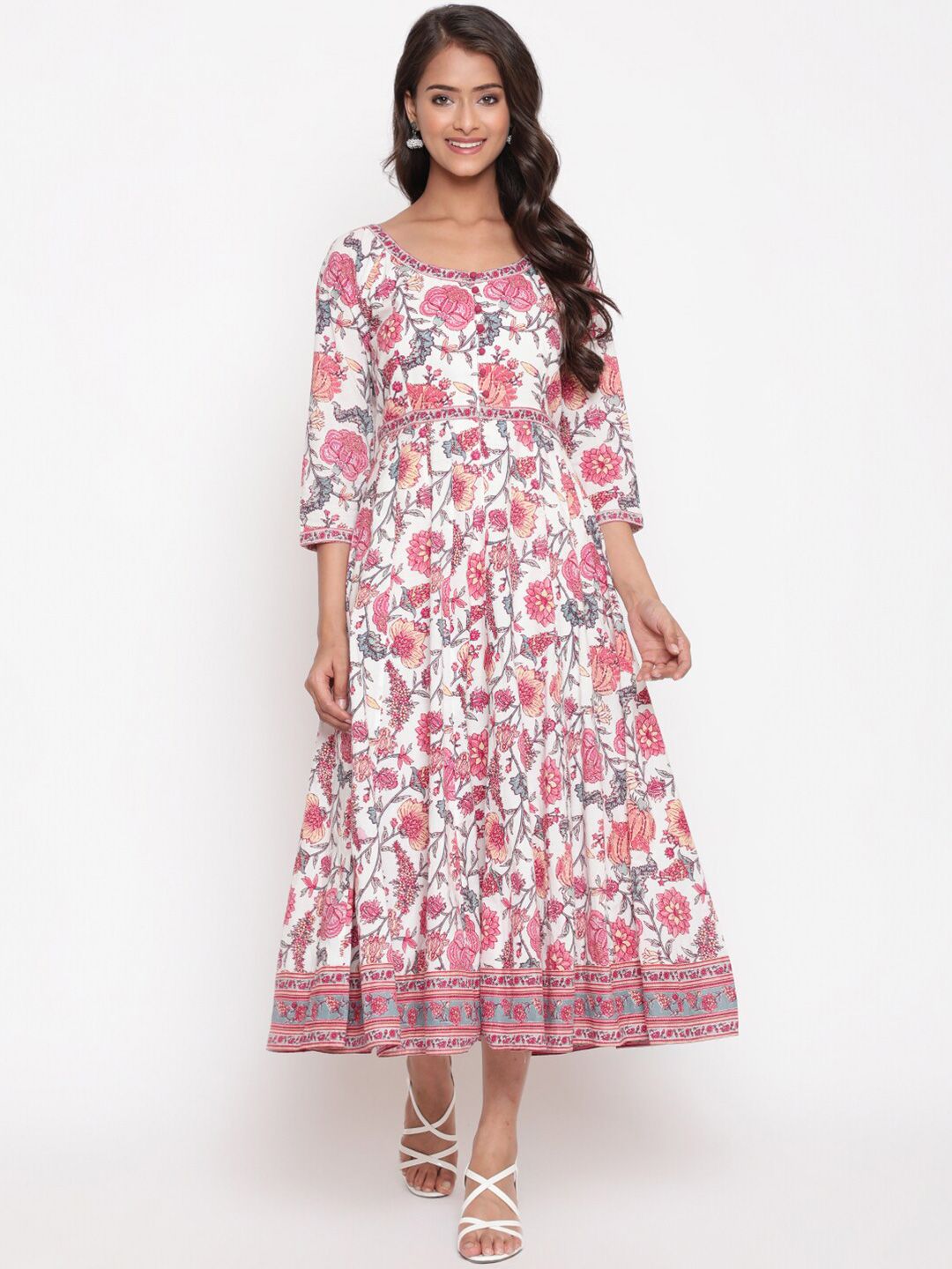 SAVI Floral Printed Fit & Flare Midi Dress Price in India