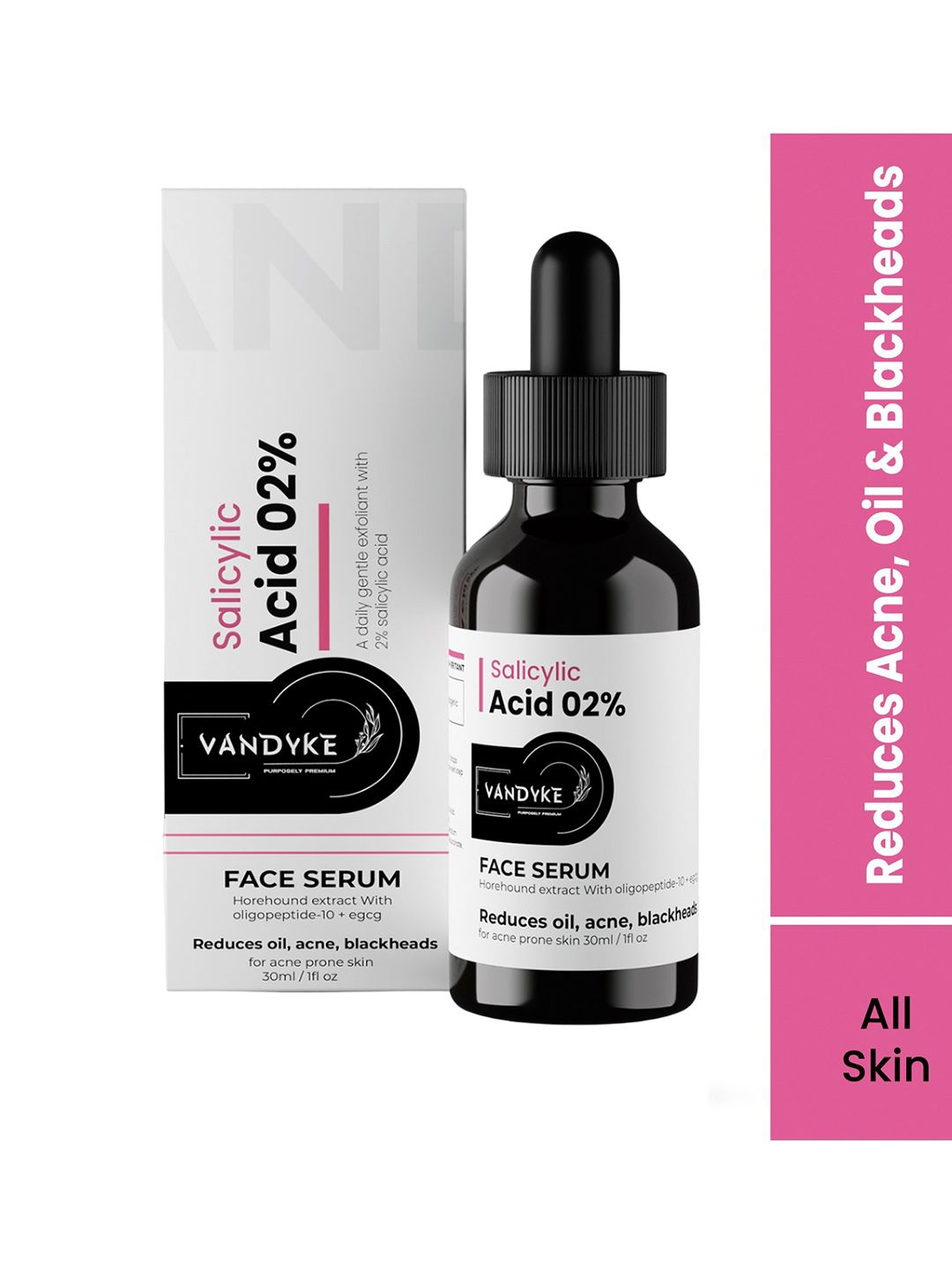 VANDYKE 02% Salicylic Acid Face Serum with Horehound Extract & Oligopeptide-10 - 30 ml