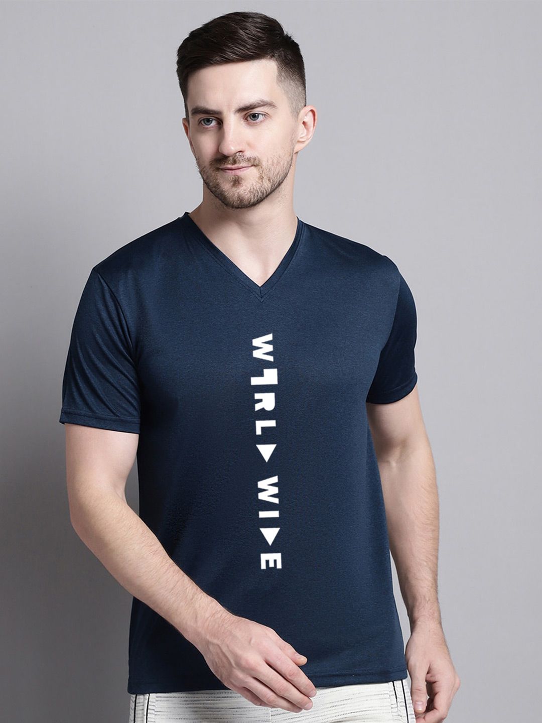 Friskers Typography Printed V-Neck Anti Static Slim Fit Sports T-shirt