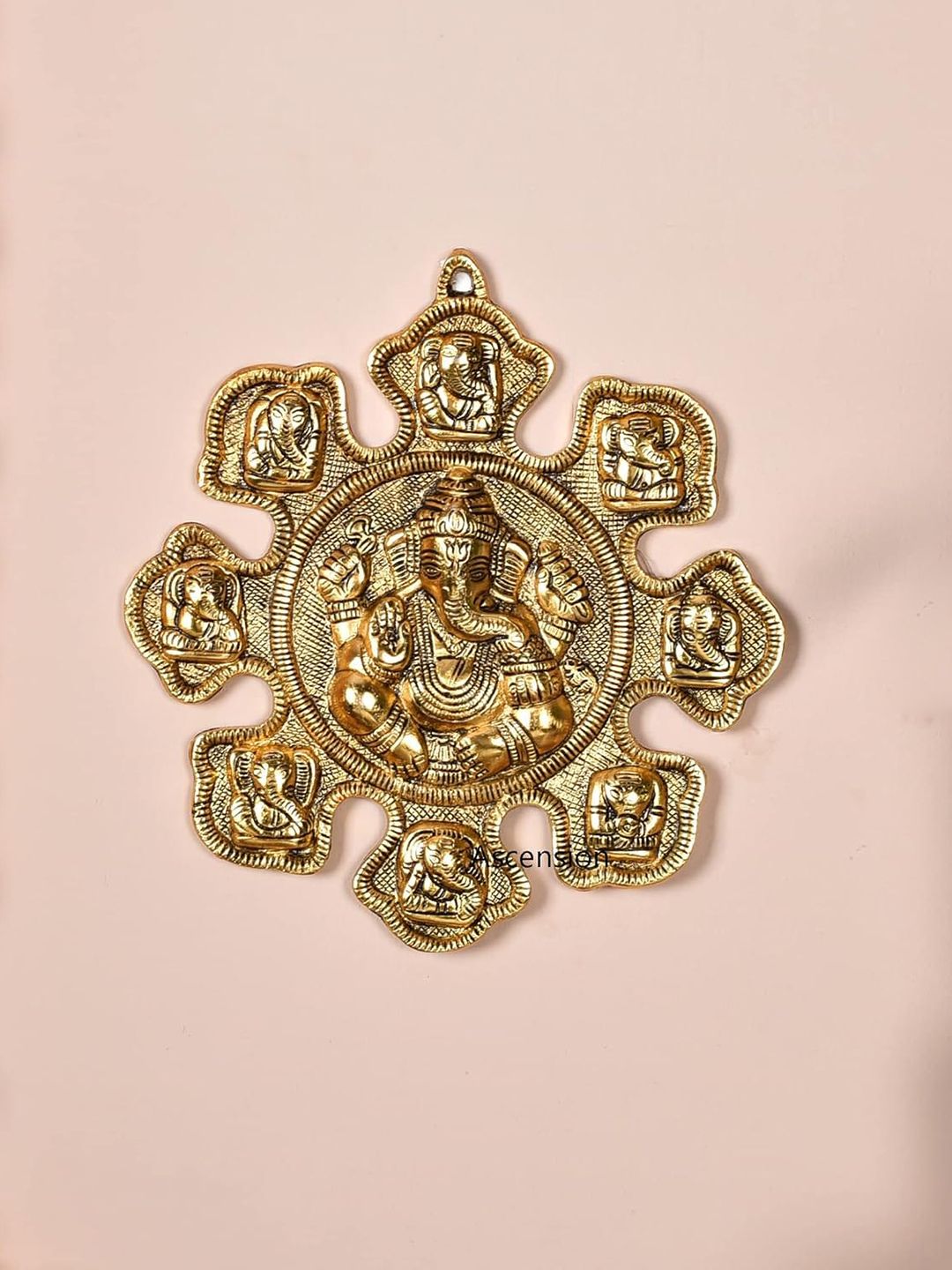 Ascension Ashtavinayaka Ganesha Gold Metal Metallic Prayer Room Medium Showpiece - 0.4 Inches