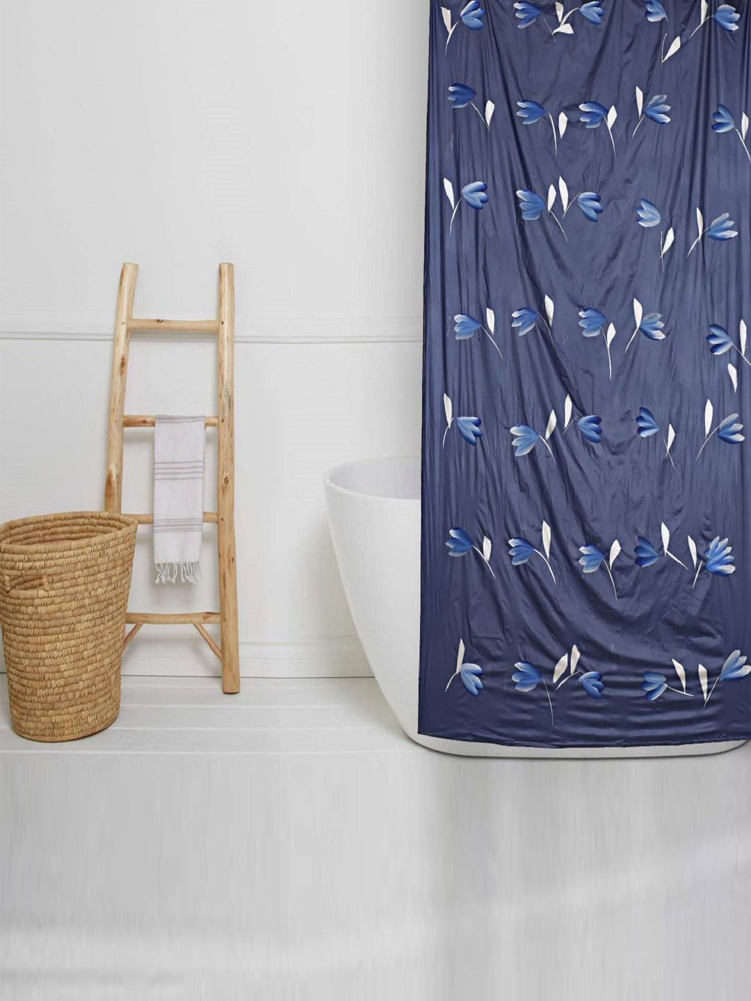 Kuber Industries Blue Printed Shower Curtain