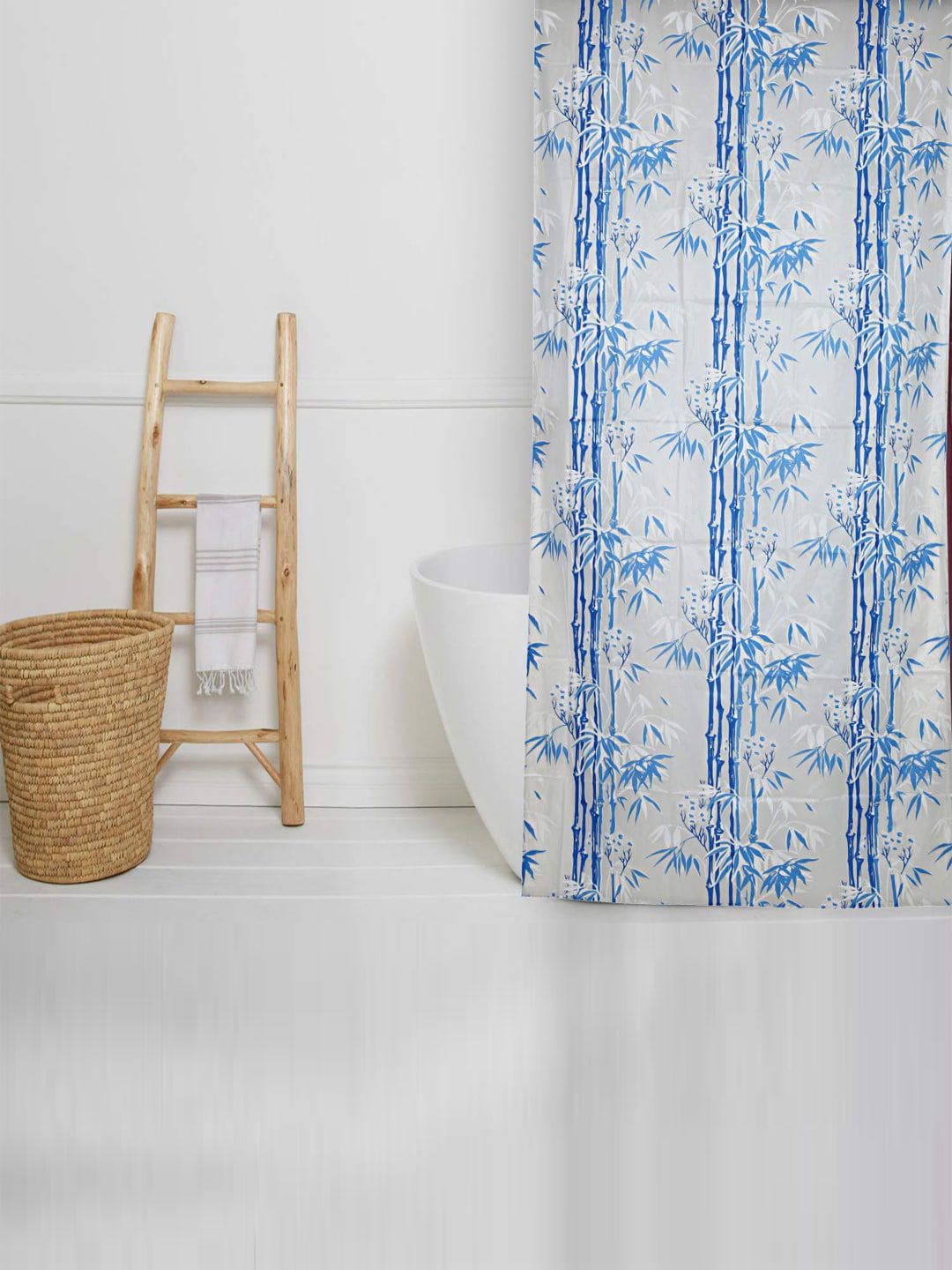 Kuber Industries Blue & White Printed Shower Curtains