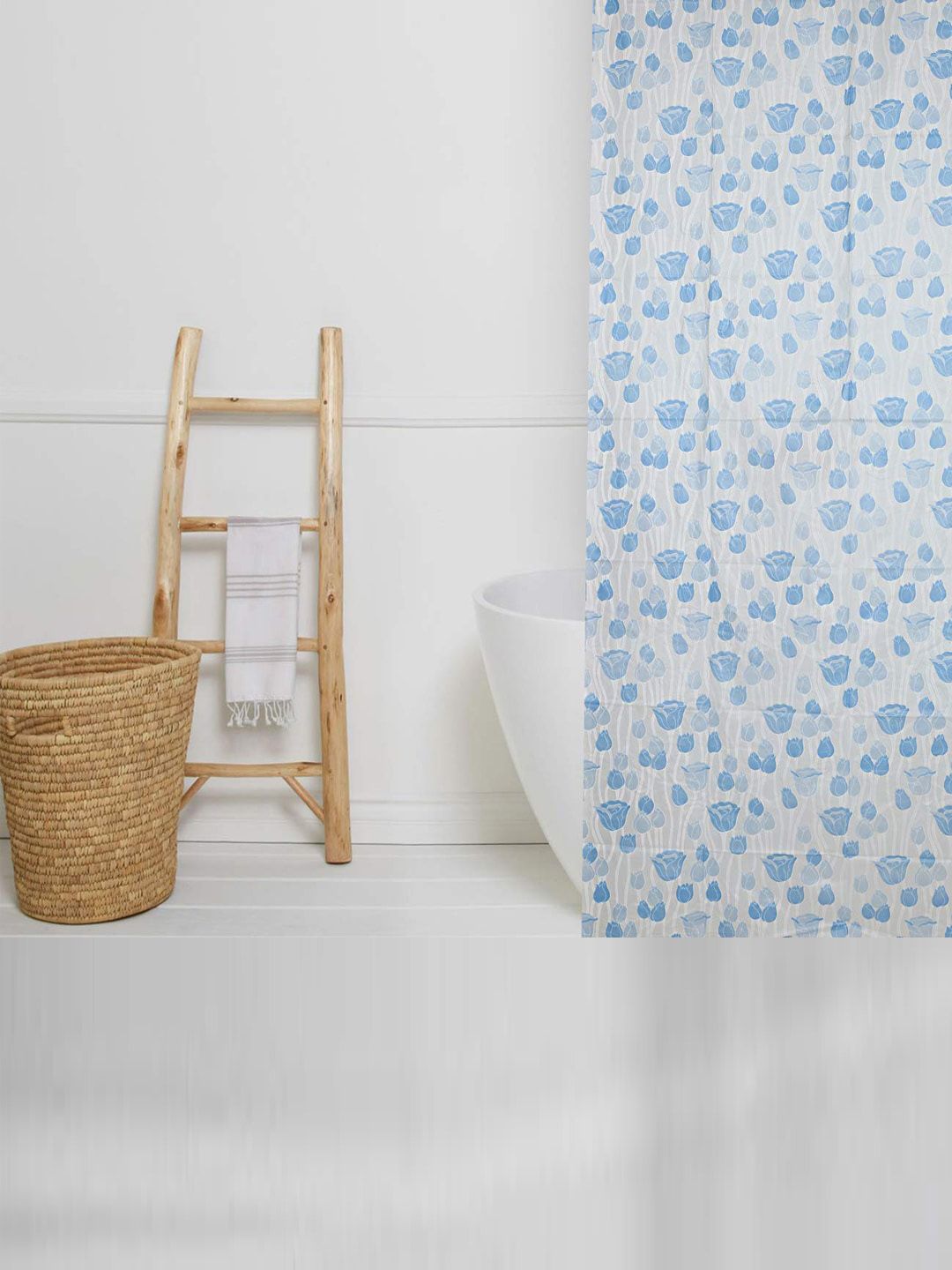 Kuber Industries Blue & White Printed Shower Curtain
