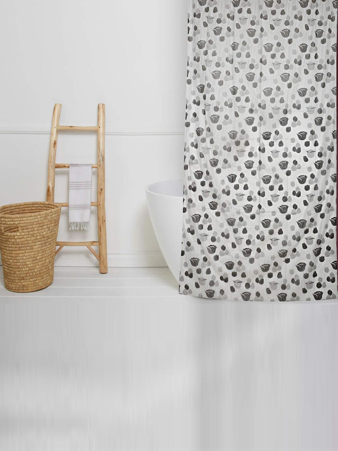 Kuber Industries Grey Printed Shower Curtains