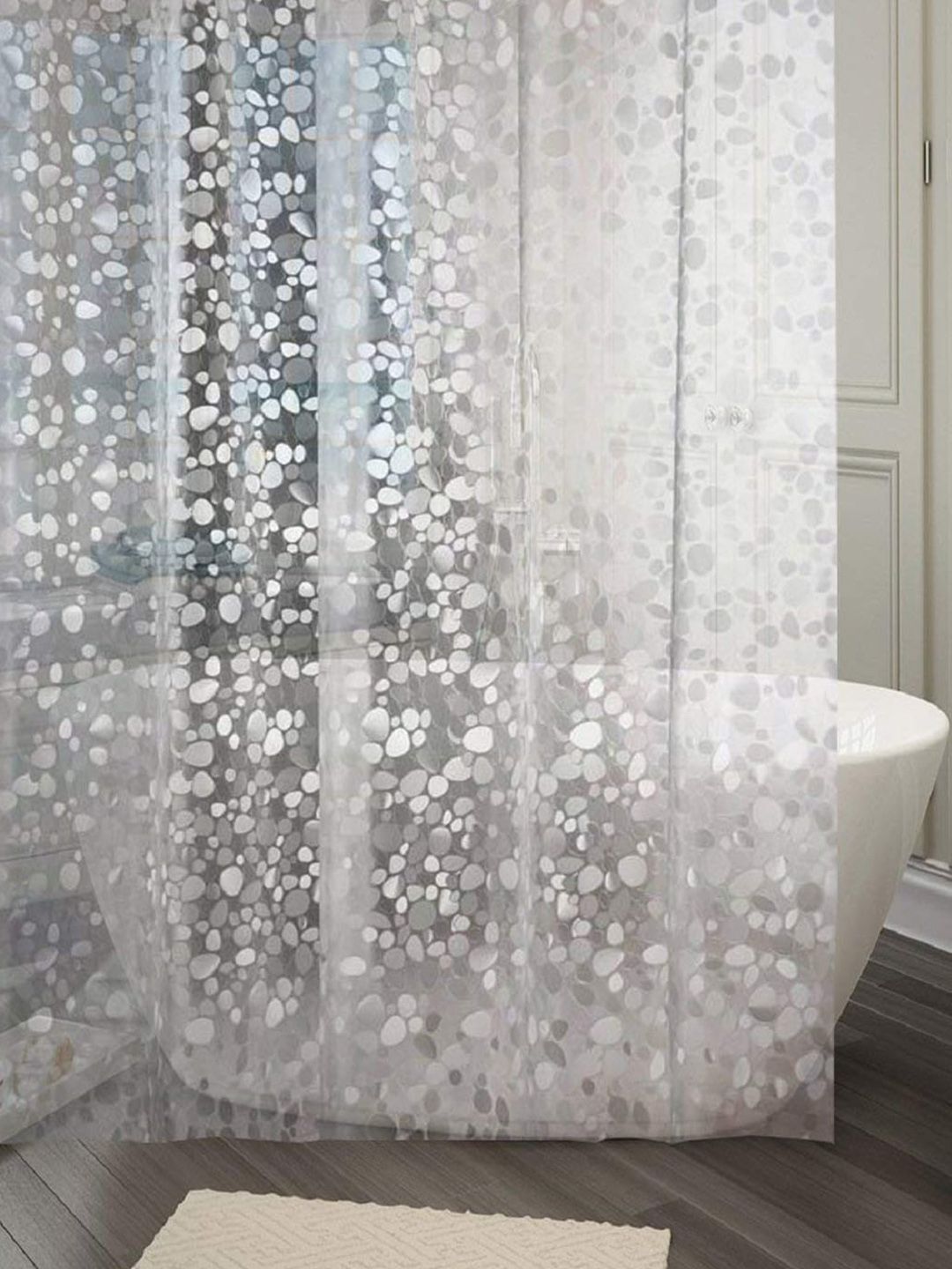 Kuber Industries White 2 Pieces Water Proof Shower Curtain