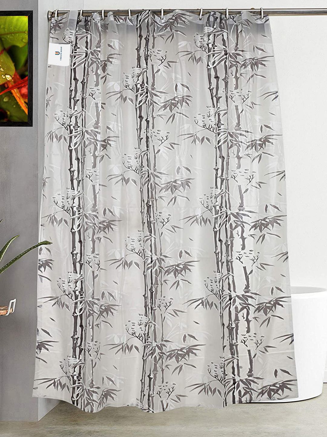 Kuber Industries Grey & White Printed Shower Curtain