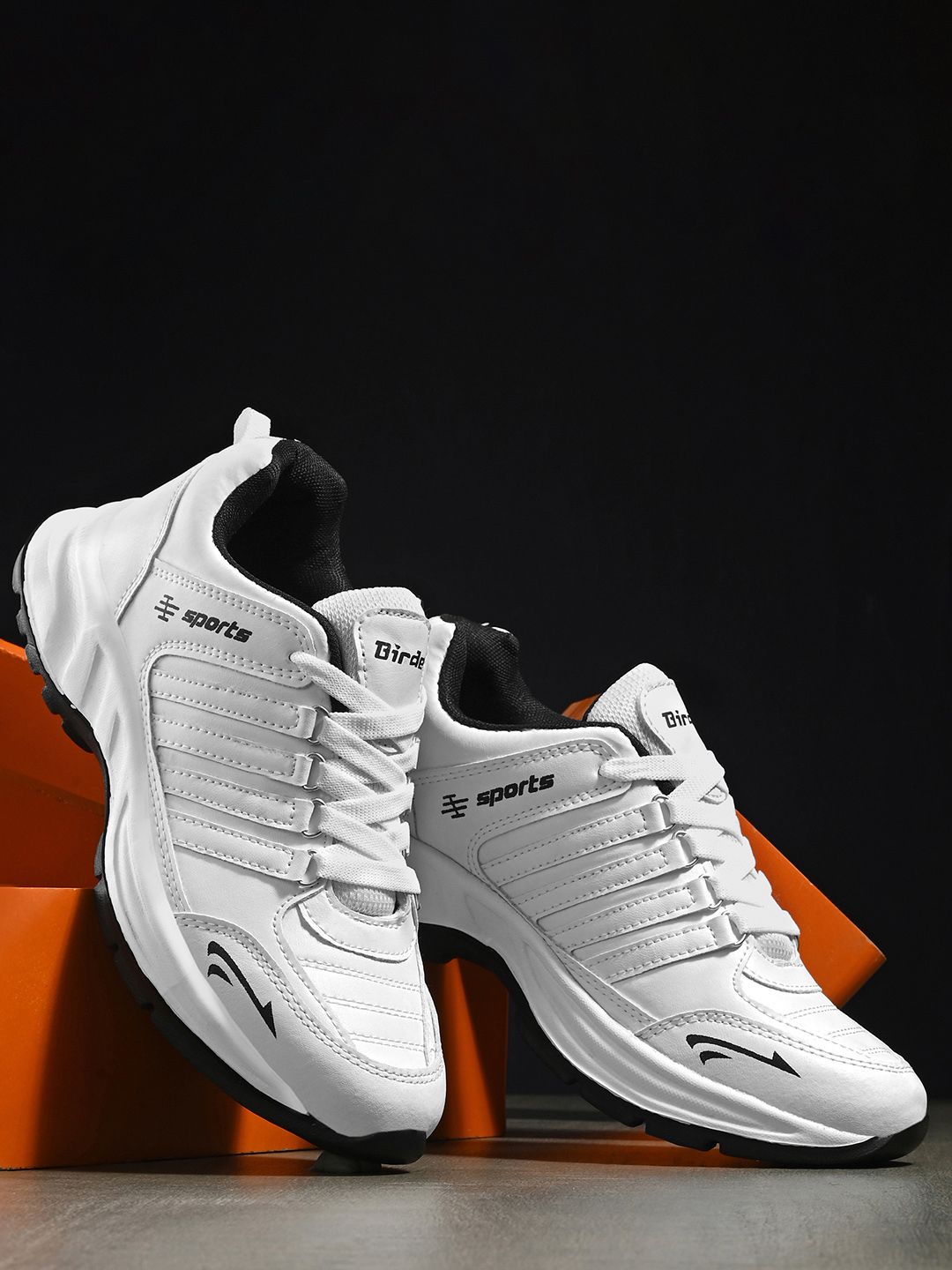 BIRDE Men White Leather Walking Non-Marking Shoes