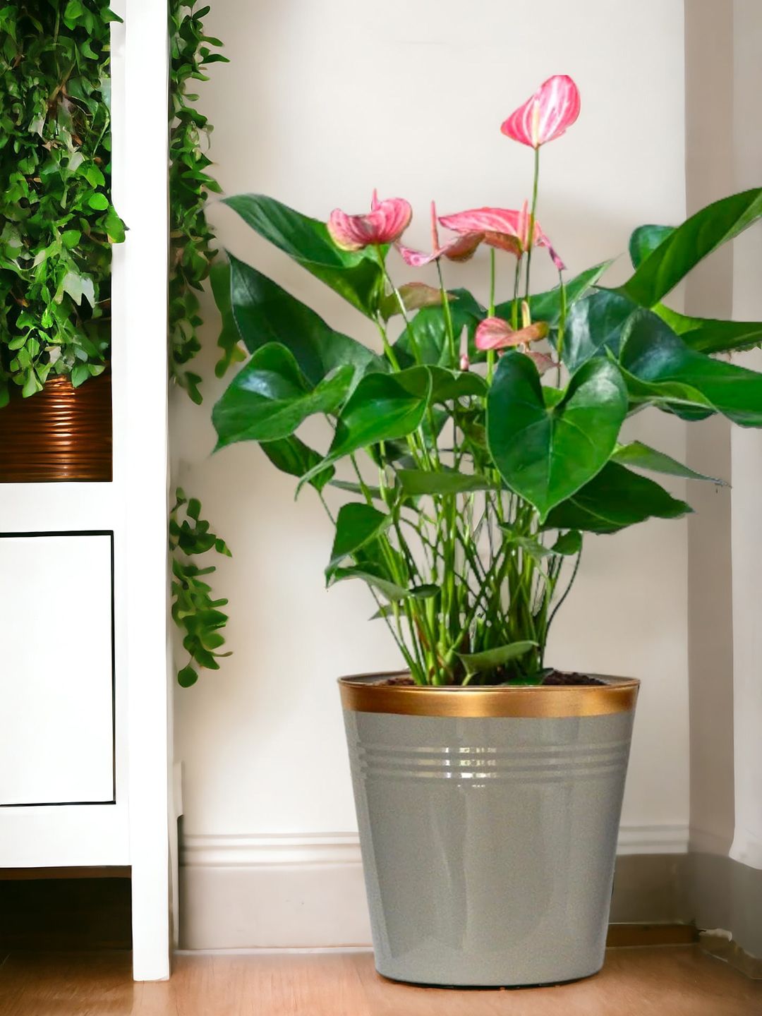 ecofynd Grey 3 Pieces Large Round Metal Planter Pot