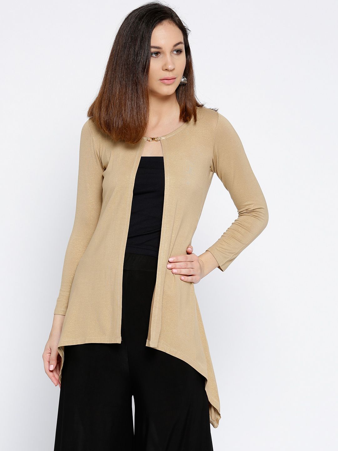 AURELIA Beige Solid Button Shrug Price in India