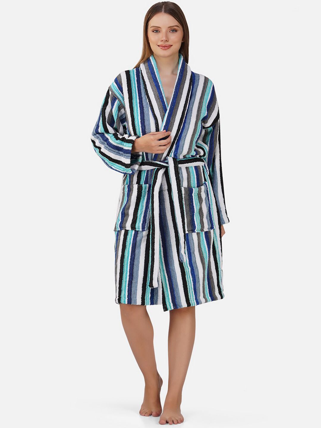 RANGOLI Striped Cotton Bath Robe