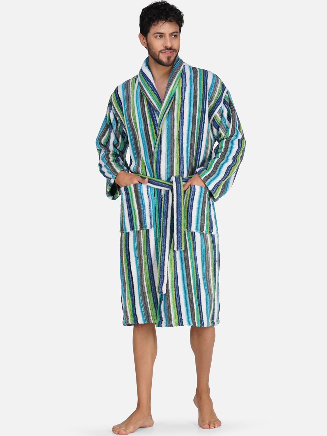 RANGOLI Men Striped Cotton Bath Robe