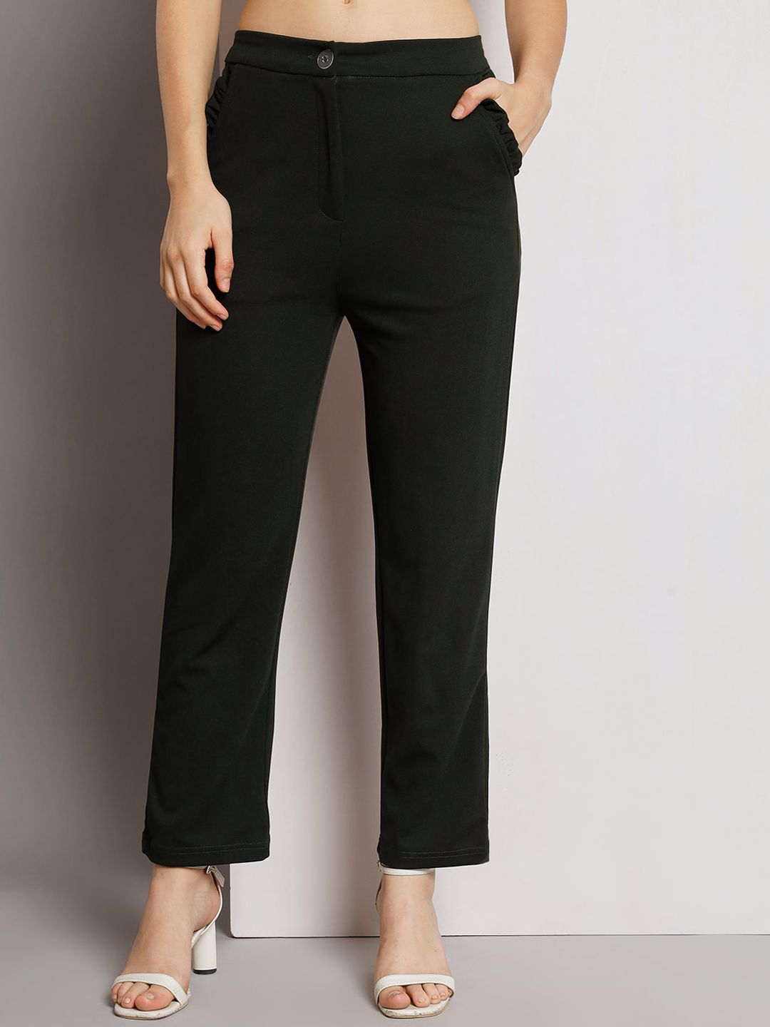 Q-rious Women Flat-Front Mid-Rise Trousers Price in India