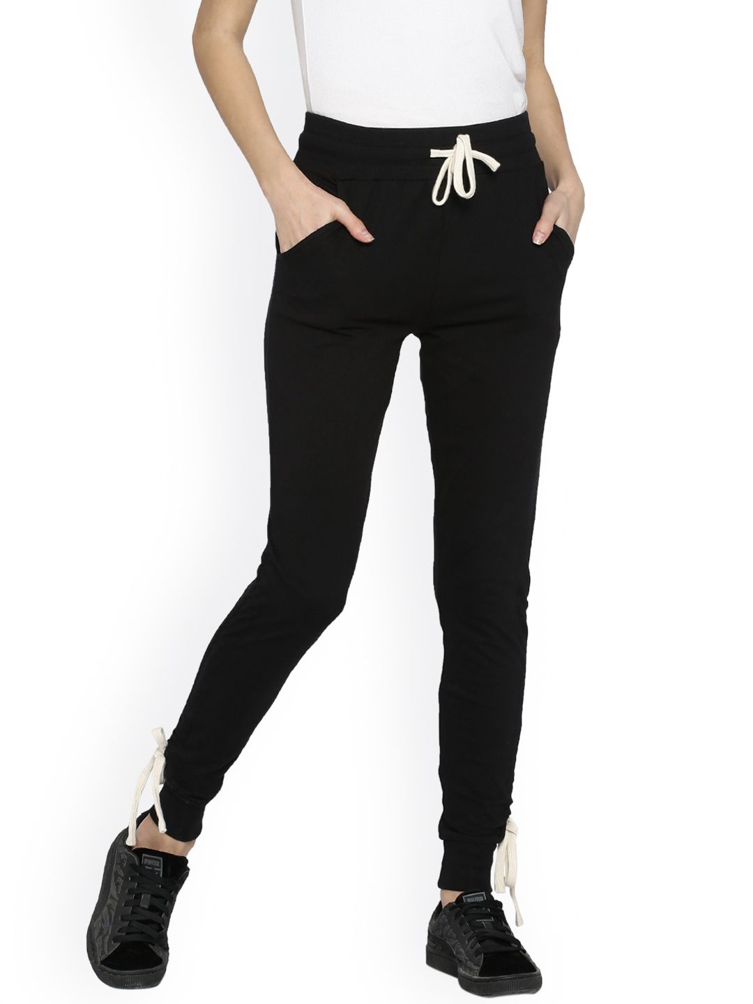 Campus Sutra Black Solid Joggers Price in India