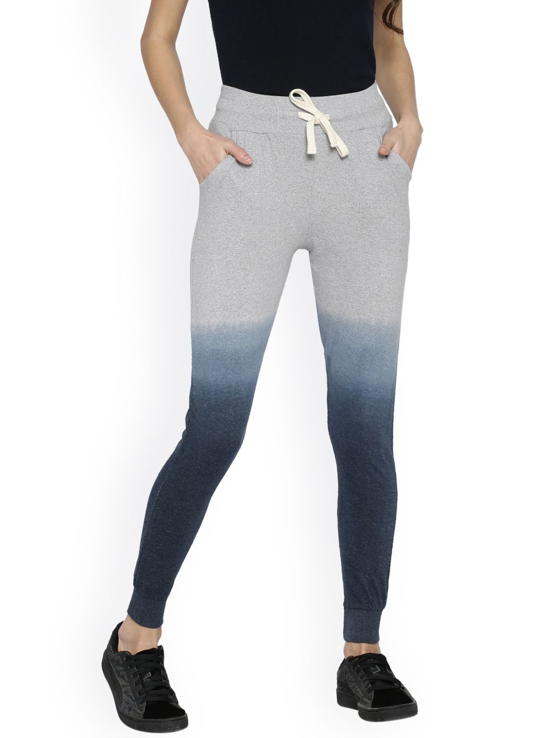 Campus Sutra Grey & Blue Ombre Joggers Price in India