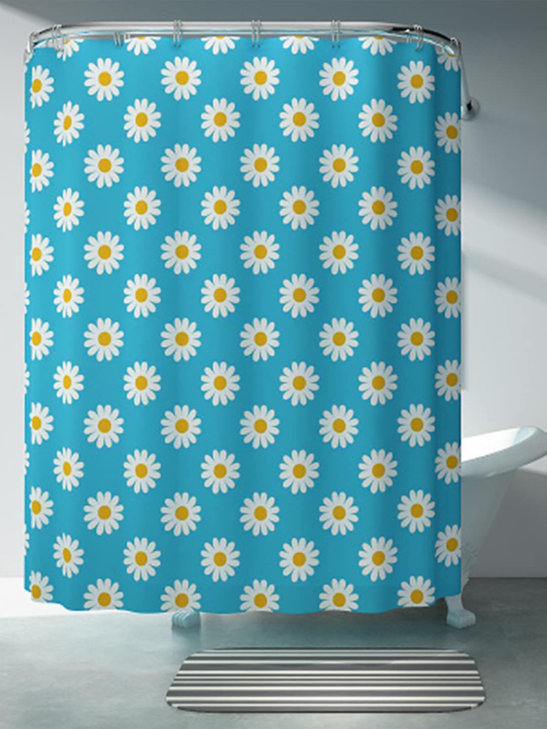 Kuber Industries Blue Printed Water-Proof Shower Curtain