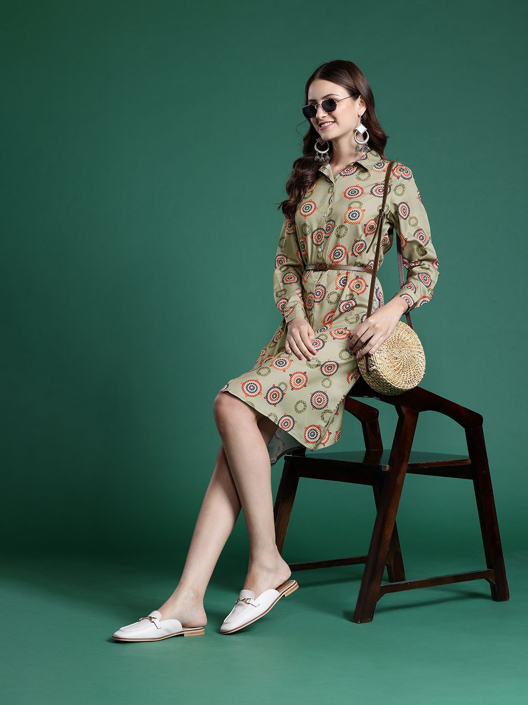 Sangria Geometric Print Shirt Dress