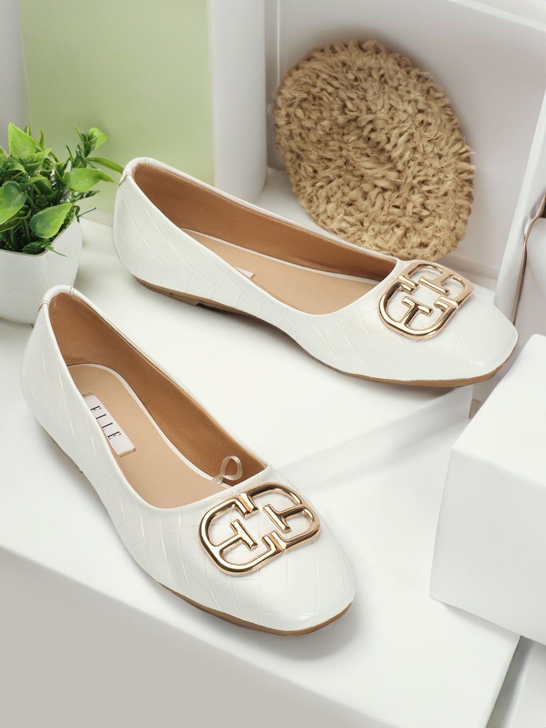 ELLE Embellished Square Toe Ballerinas